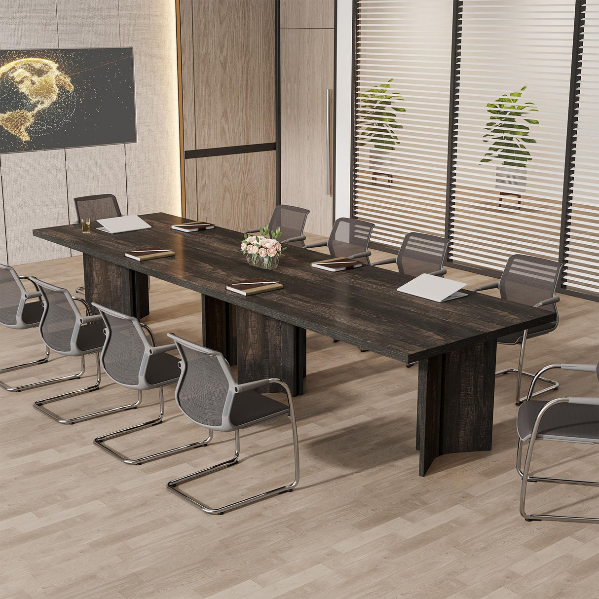 Tribesigns 5.5FT Conference Table, 63-inch Rectangle Meeting Seminar Table, Large Wooden Business Tables for 4-6 People, Heavy Duty Pedestal (Dark Gray) Tribesigns