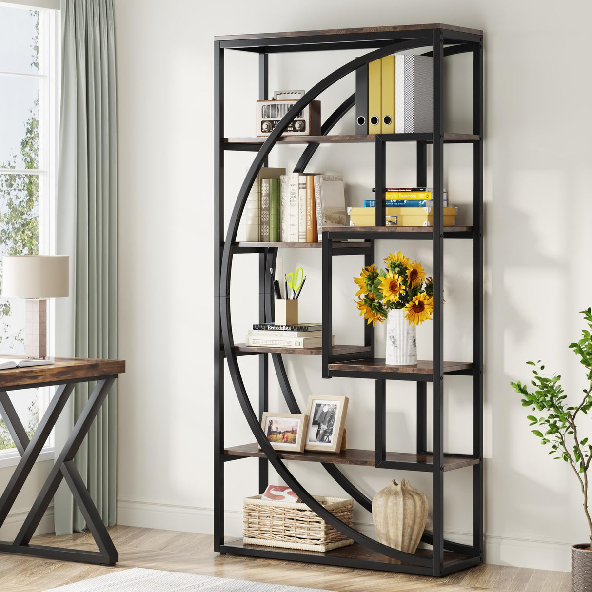 Tribesigns Bookshelf, Industrial 5-Tier Etagere Bookcase, 70.8 inch Tall Bookshelf with 8 Open Storage Shelf, Book Shelf Display Tack Shelving Unit for Home Office Living Room, Rustic Brown Tribesigns