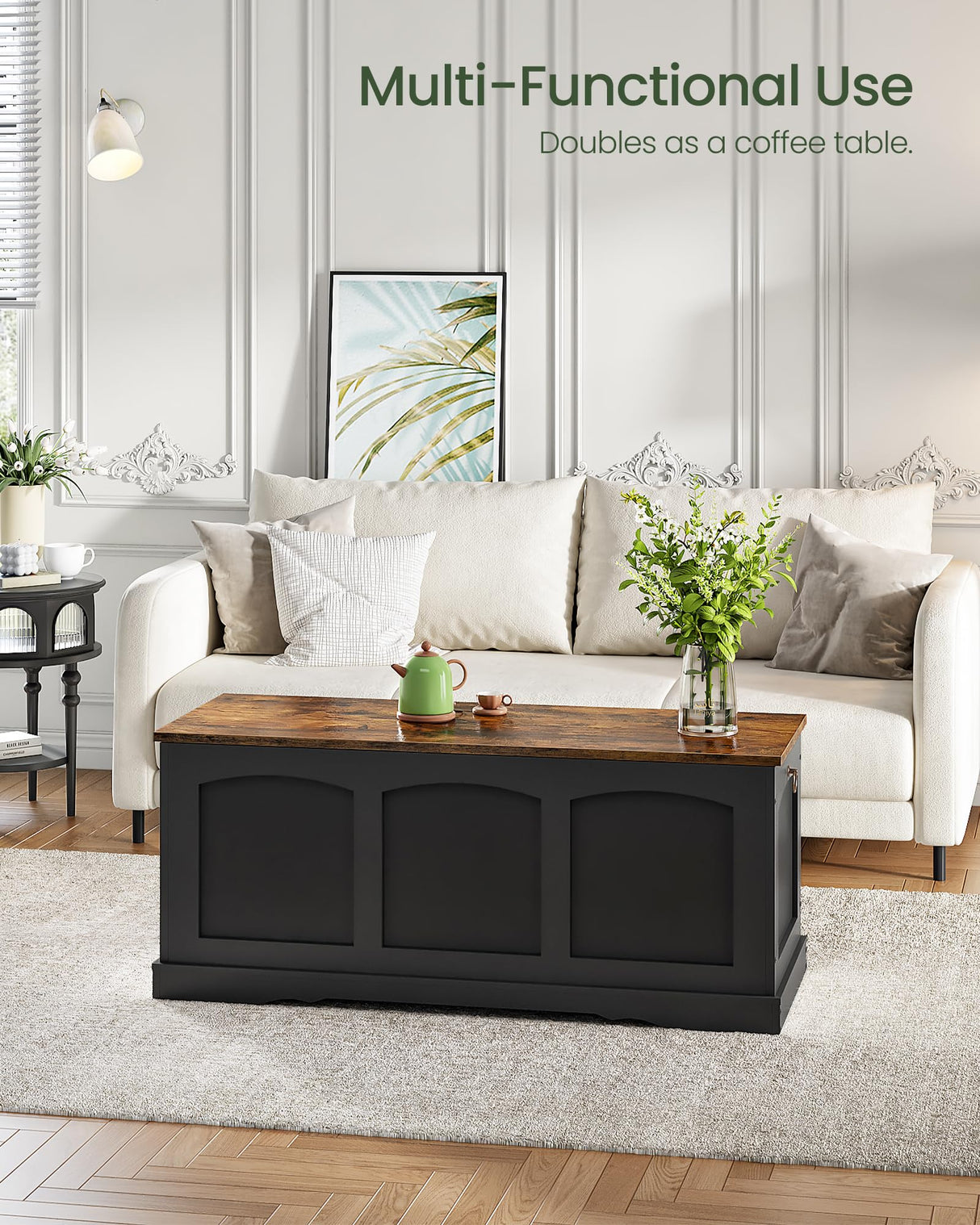 CHOEZON 39.4" Storage Chest Bench with Lift Lid, Toy Chest with Safety Hinge, Entryway Shoe Bench, Wooden Storage Trunk, Holds up to 220 lb, for Living Room, Bedroom, Black and Rustic Brown MCW12BF