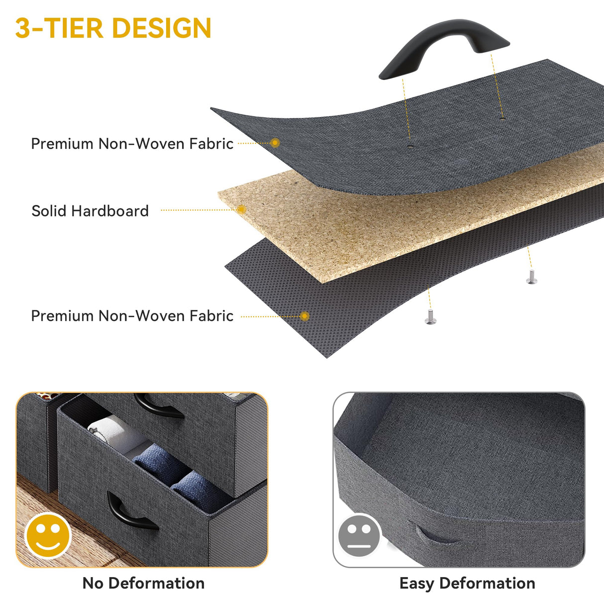 DWVO 5 Dresser for Bedroom, Fabric Dresser with 5 Drawers, Chest of Drawers for Closet, Black Dresser & Chest of Drawers DWVO