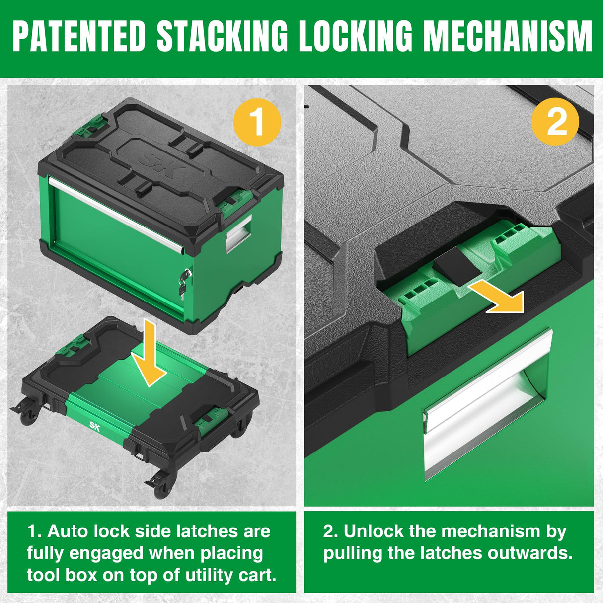 SK Modular Stackable Storage Tool Box, 20.5 Inch, 1-Drawer Steel Box, Patented Auto-Lock Mechanism, Holds up to 60 Lbs SK