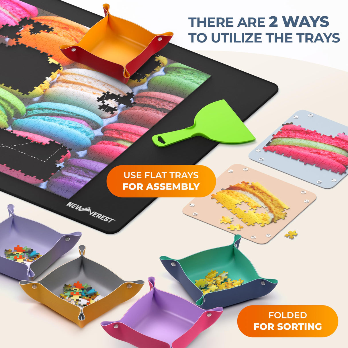 Newverest All-You-Need Puzzle Set: 8 Puzzle Sorting Trays for up to 2000 Pieces, 6 Glue Sheets, 1 Large Scraper & 2 Adhesive Hangers in Gift-Ready Packaging – Must-Have Saver Kit for Puzzle Lovers Newverest