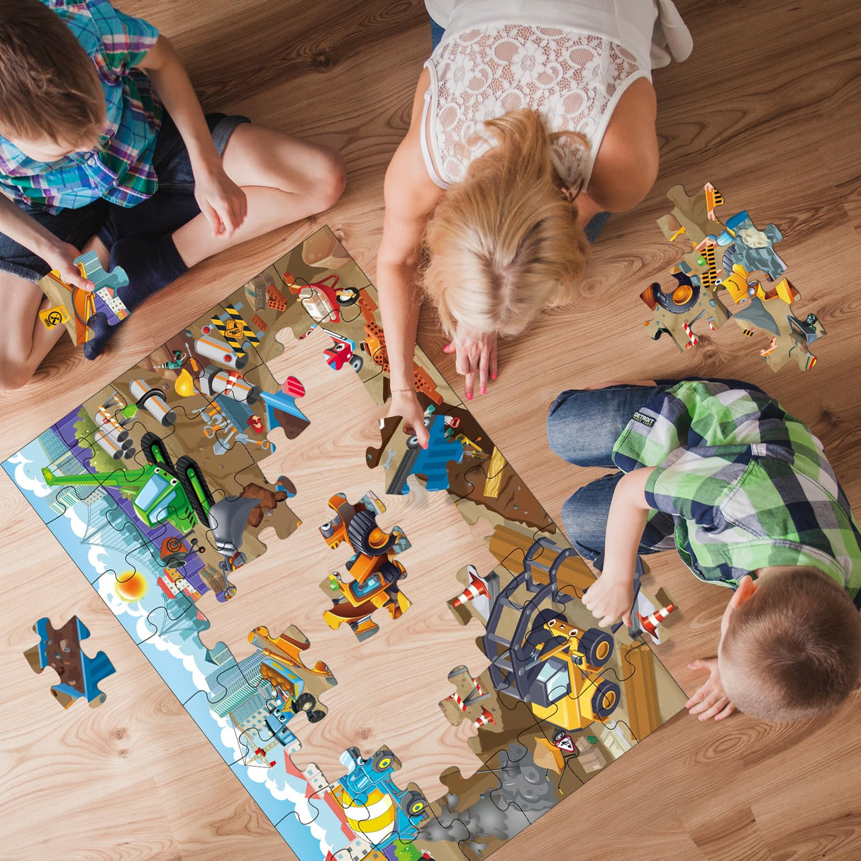 Jadeso 48 Pieces Jumbo Floor Puzzles for Kids ages 3-5, Puzzle for Kid Ages 4-6, Construction Site Jigsaw Large Puzzles, Children Learning Preschool Educational Toys, Great Gift for Kids 4-8 Years Old Jadeso