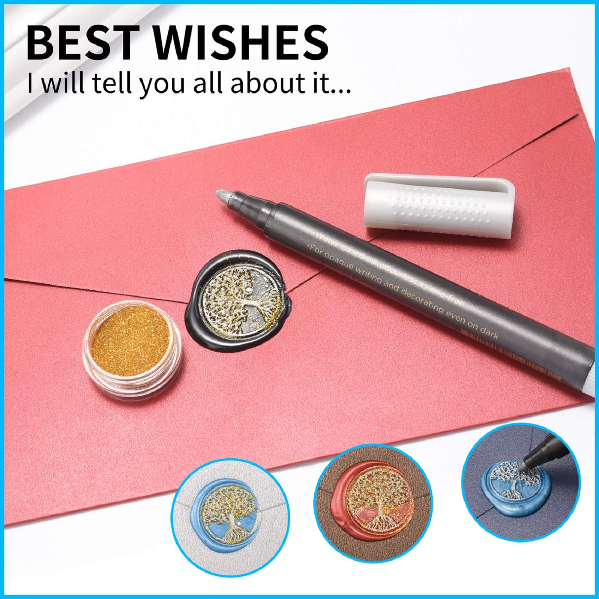 CHUHUAYUAN Wax Seal Stamp Kit - 24 Colors, 624 Pcs Stamp Beads, Sealing Wax Warmer, Metallic Pen & Envelope, Gift & Decoration Set CHUHUAYUAN