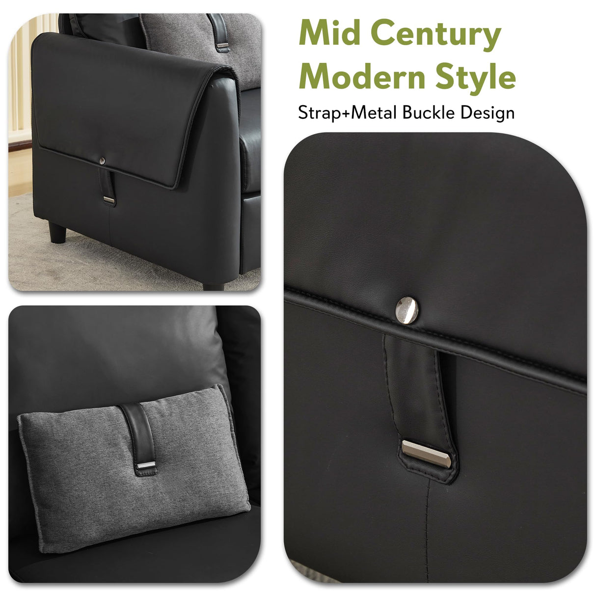 STHOUYN 88” Faux Leather Couch for Living Room, Black Office Couch Small Space, Comfy 3 Seater Couches Leather Sofa with High Backrest (Black) STHOUYN