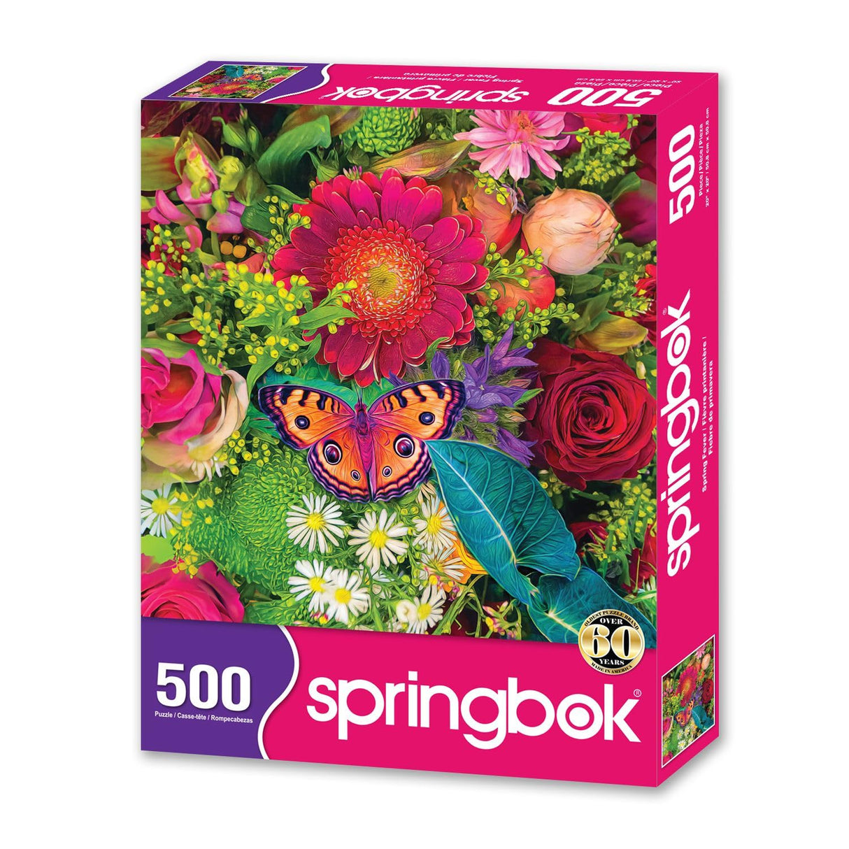 Springbok Spring Fever 500 Piece Jigsaw Puzzle for Adults - Colorful Butterfly and Flowers - Relaxing Puzzle with Unique Precision Fit Pieces - Finished Size 20" x 20" Springbok