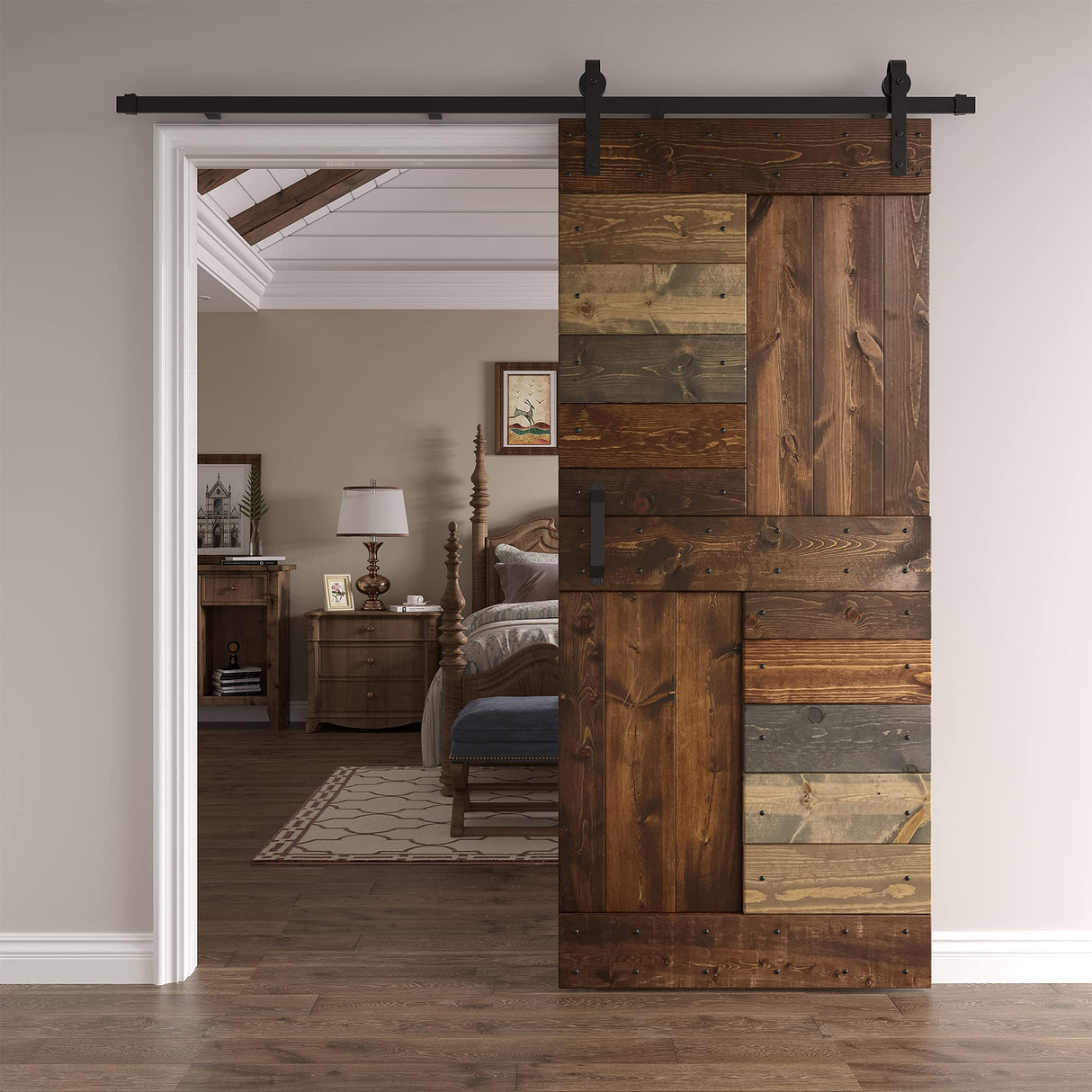 COAST SEQUOIA 36 in. x 84 in. S-Series Finish Knotty Pine Wood Sliding Barn Door with Hardware Kit (Muti-Color), 36*84 COAST SEQUOIA