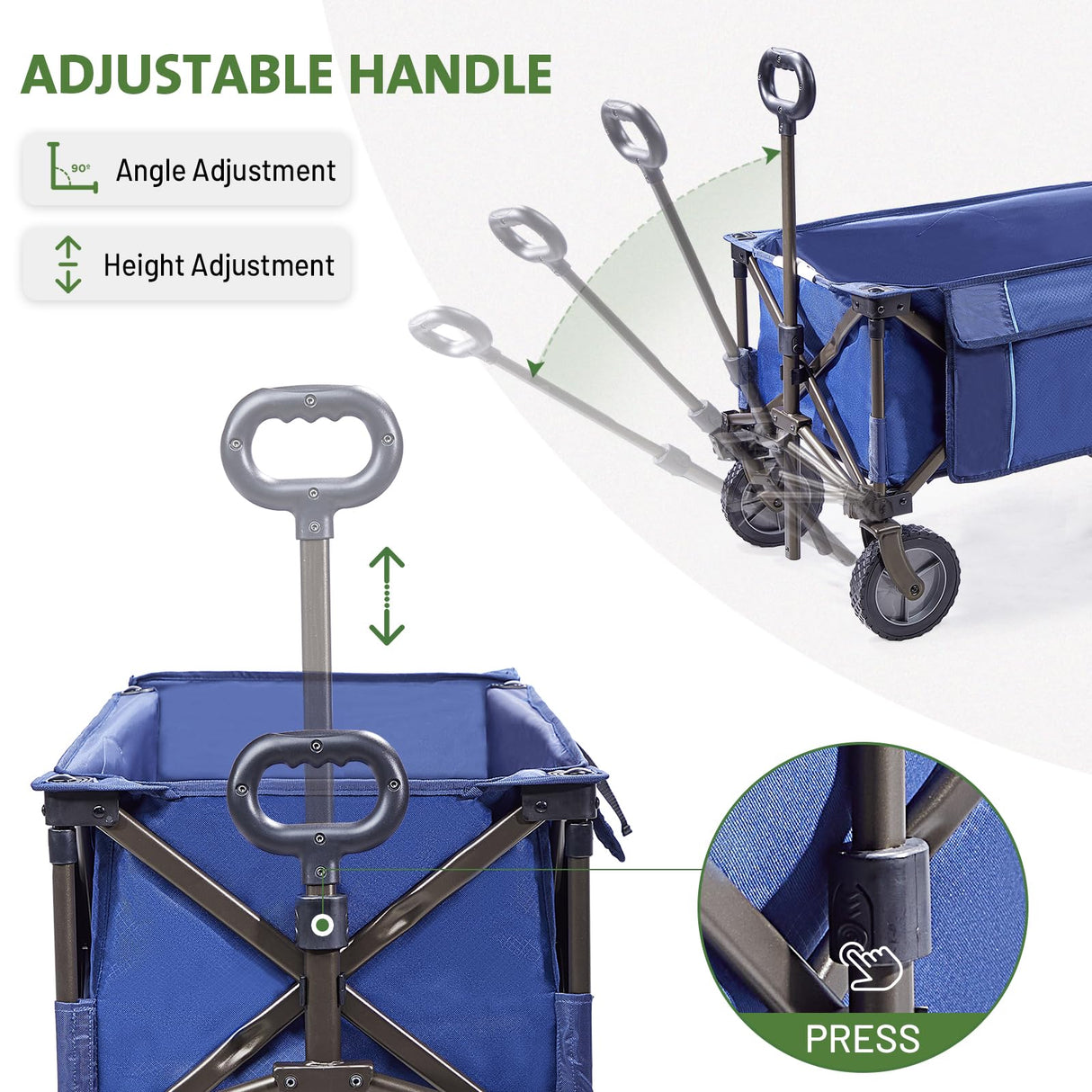 TIMBER RIDGE Tailgate Collapsible Folding Wagon Cart, Heavy Duty Utility Push Pull Beach Wagon Foldable, Outdoor Grocery Cart with Side Pockets for Camping, Garden, Shopping, Holds 225 lbs, Blue TIMBER RIDGE