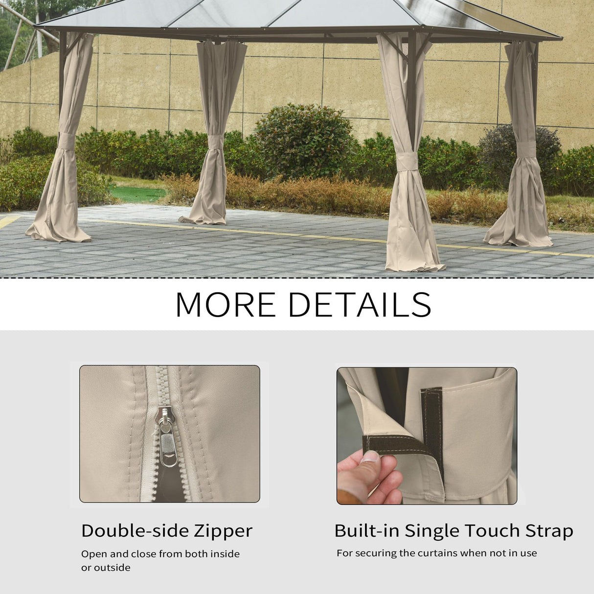 Outsunny 10' x 12' Universal Gazebo Sidewall Set with Panels, Hooks and C-Rings Included for Pergolas and Cabanas, Beige Outsunny