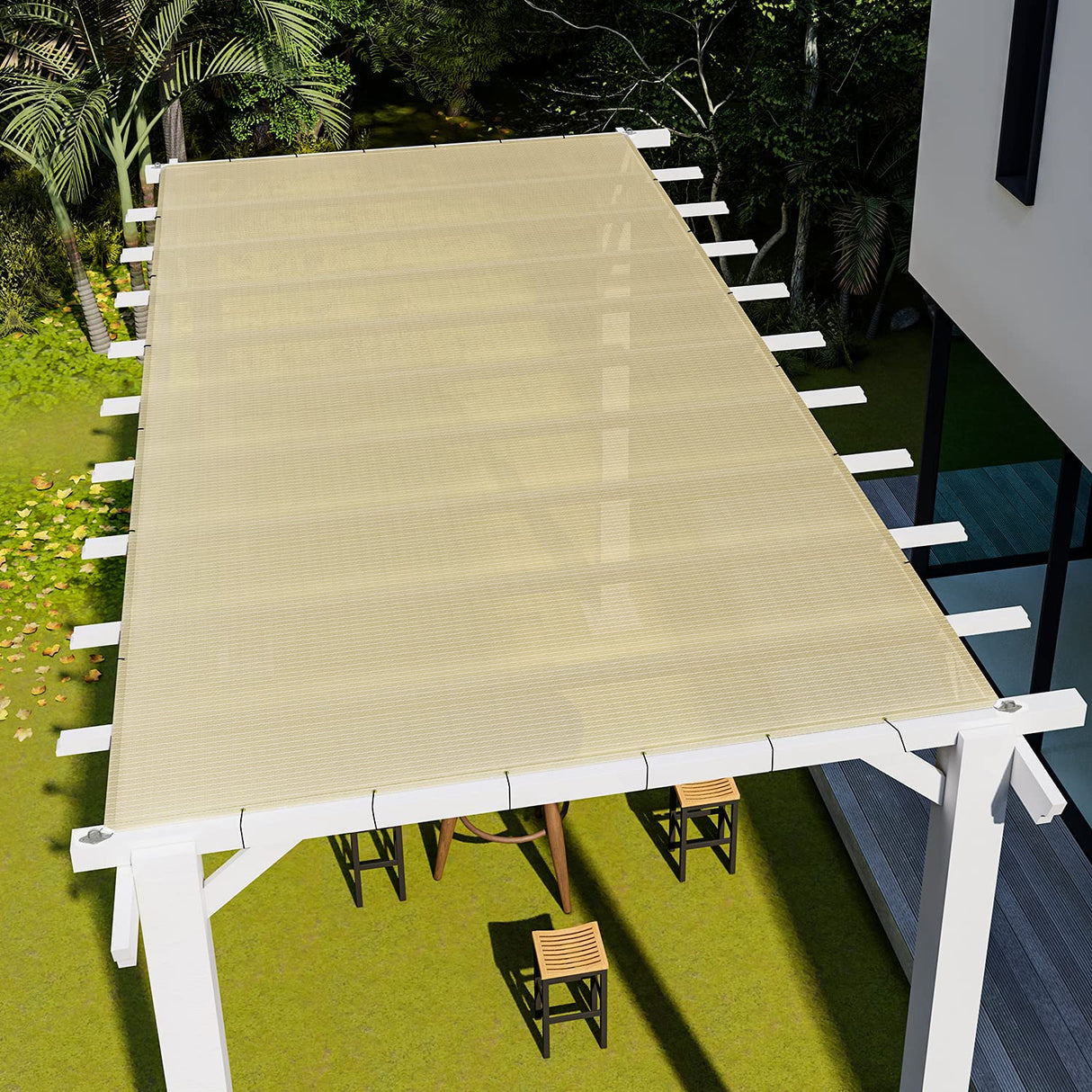 E&K Sunrise 18' x 18' Sun Shade Sail Straight Edge Rectangle Canopy Shade Cover with D-Ring Grommets UV Block for Outdoor Pergola Backyard Garden Patio Deck (Beige) E&K