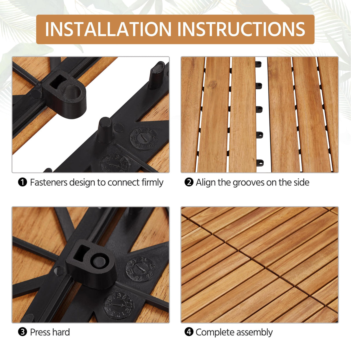 Yaheetech 10PCS Acacia Wood Interlocking Flooring Tiles Waterproof Flooring for Outdoor & Indoor Patio,Balcony,Garden,Poolside,12 × 12 in Yaheetech