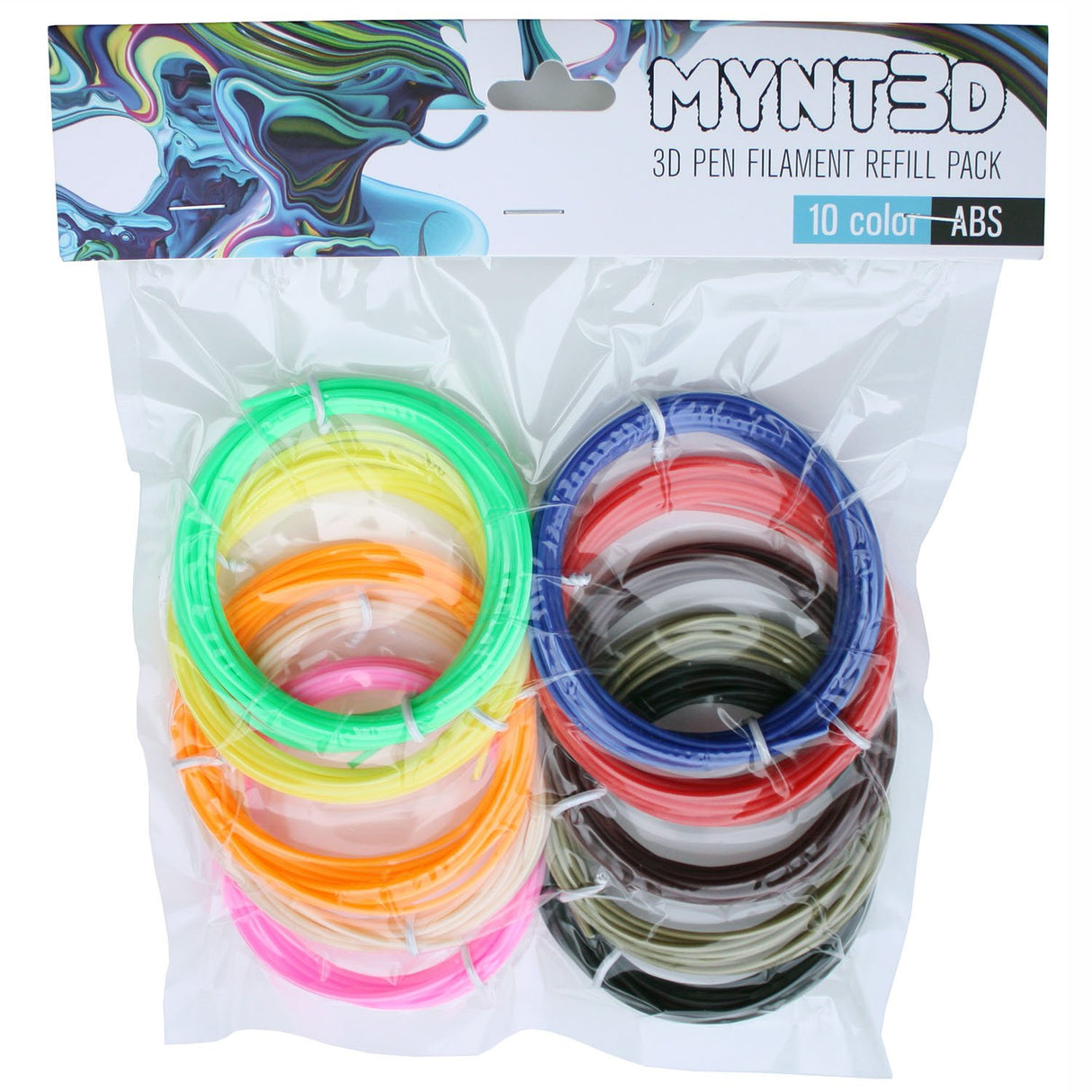 MYNT3D ABS 3D Pen Filament Refill Pack (10 Color, 3m Each) MYNT3D