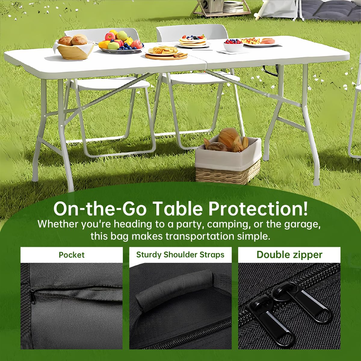 QYILUARE 4/6/8 Ft Folding Table Storage Bag,Water-Resistant Heavy Duty Large Carrying Bag for Folding Picnic/Camp Tables with Pocket & Shoulder Straps 26" L X 5" W X 24.4" H QYILUARE