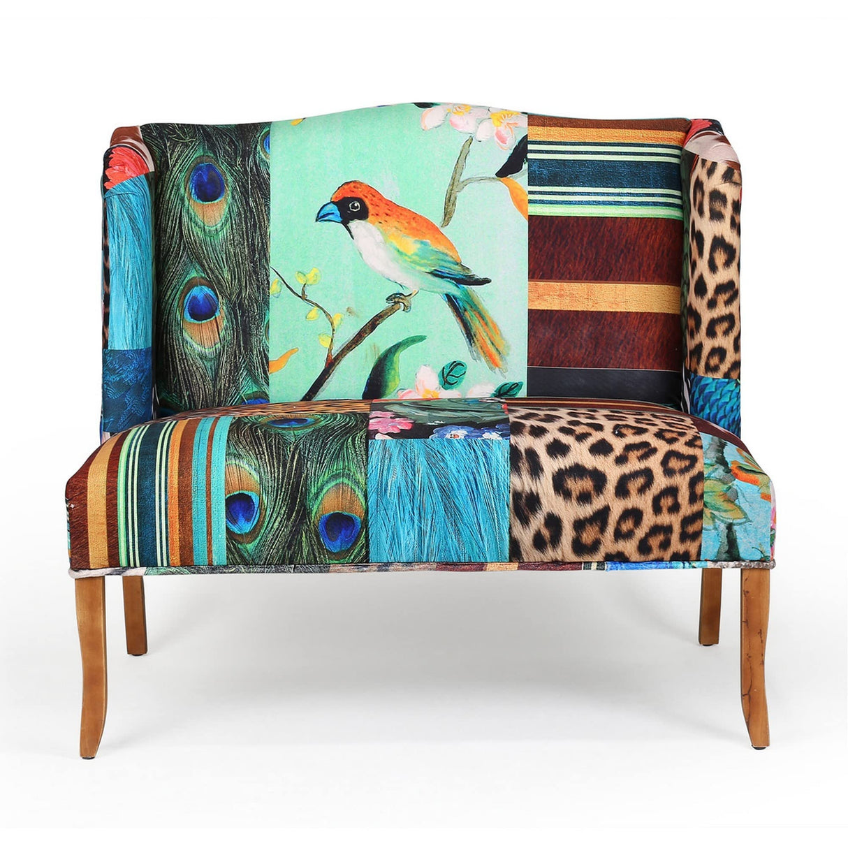 Benjara, Multicolor Benzara Vesta Bird Collage Print Settee Benzara