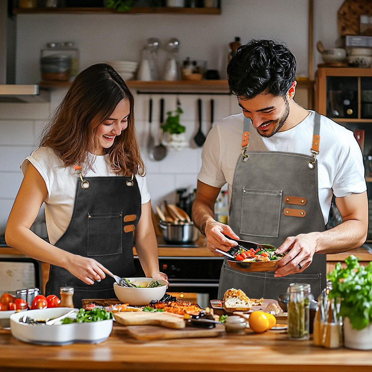 AOLEBA Aprons for Men & Women,Canvas Chef Apron with Cross Back Adjustable, Apron for Kitchen, Garden, Cafe, M-XXL AOLEBA