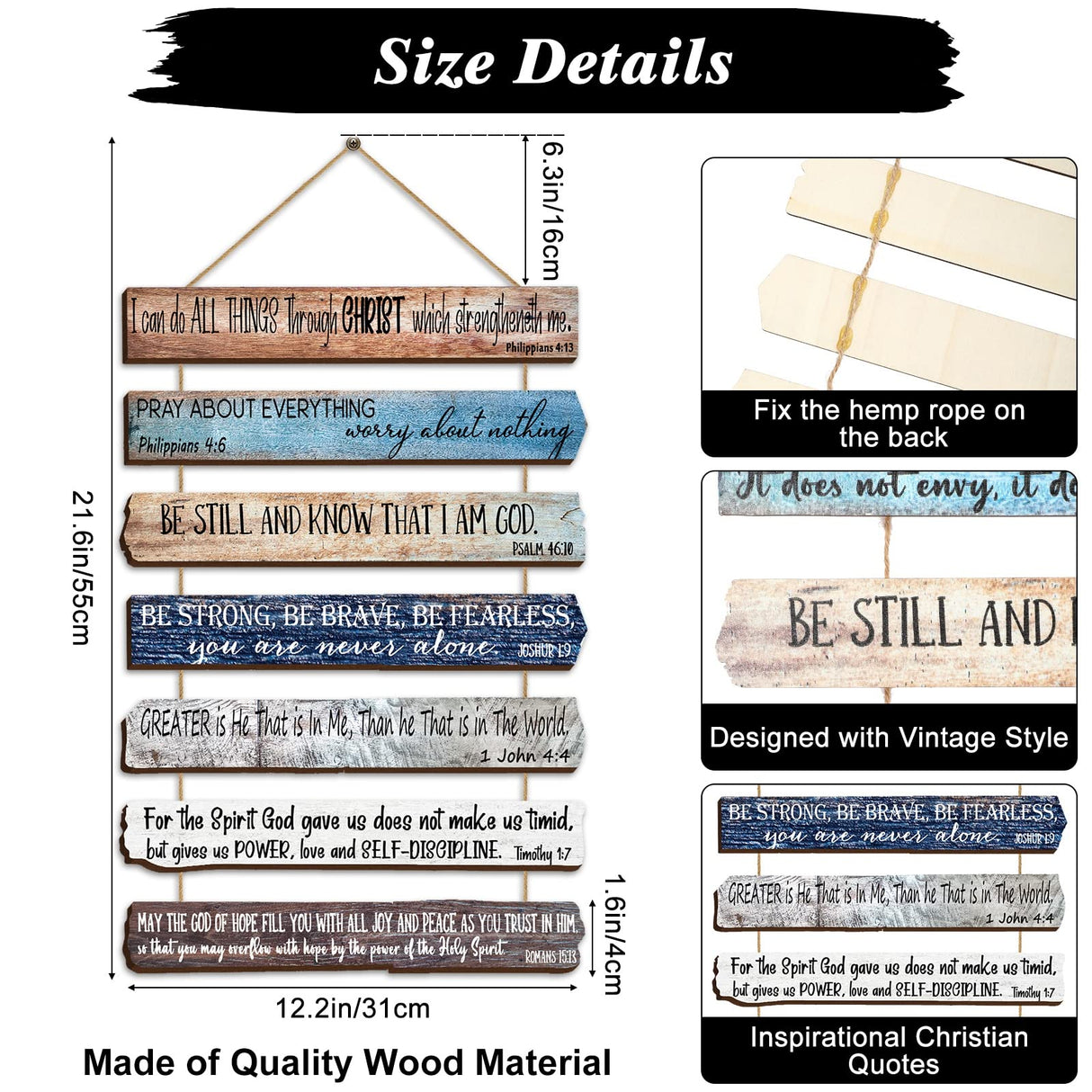 Yookeer Christian Wall Art Office Inspirational Wooden Bible Verses Bedroom Scripture Wall Art Meditation Inspirational Hanging Wood Sign for Kitchen Living Room(Brown,English Style) Yookeer