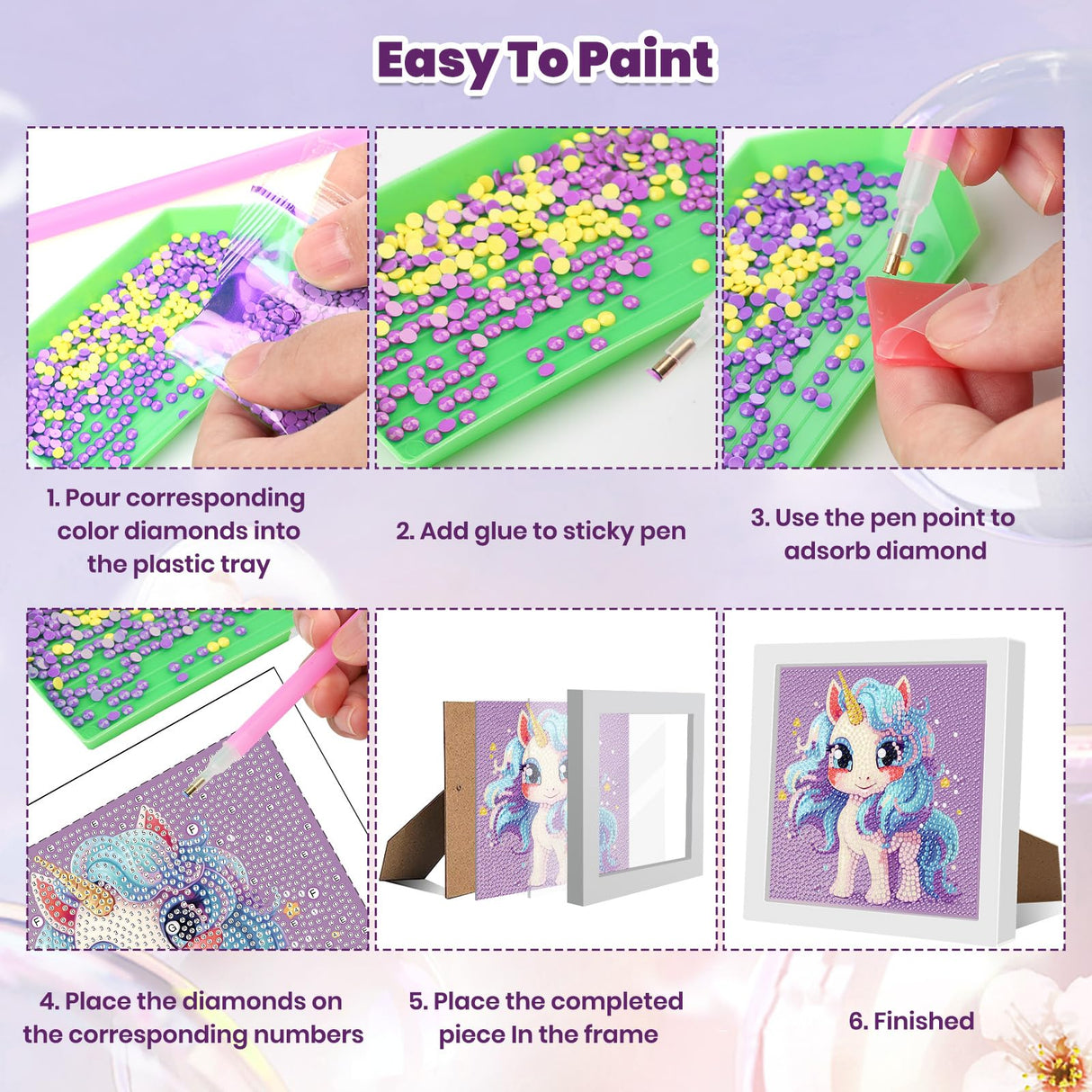 Genius maker Diamond Art Kits with Frame, 5D Diamond Art Kits, Unicorn Diamond Gem Art for Girls Boys, Diamond Dots Kits, Painting Arts and Crafts for Home Wall Decor(7x7inch) Genius maker