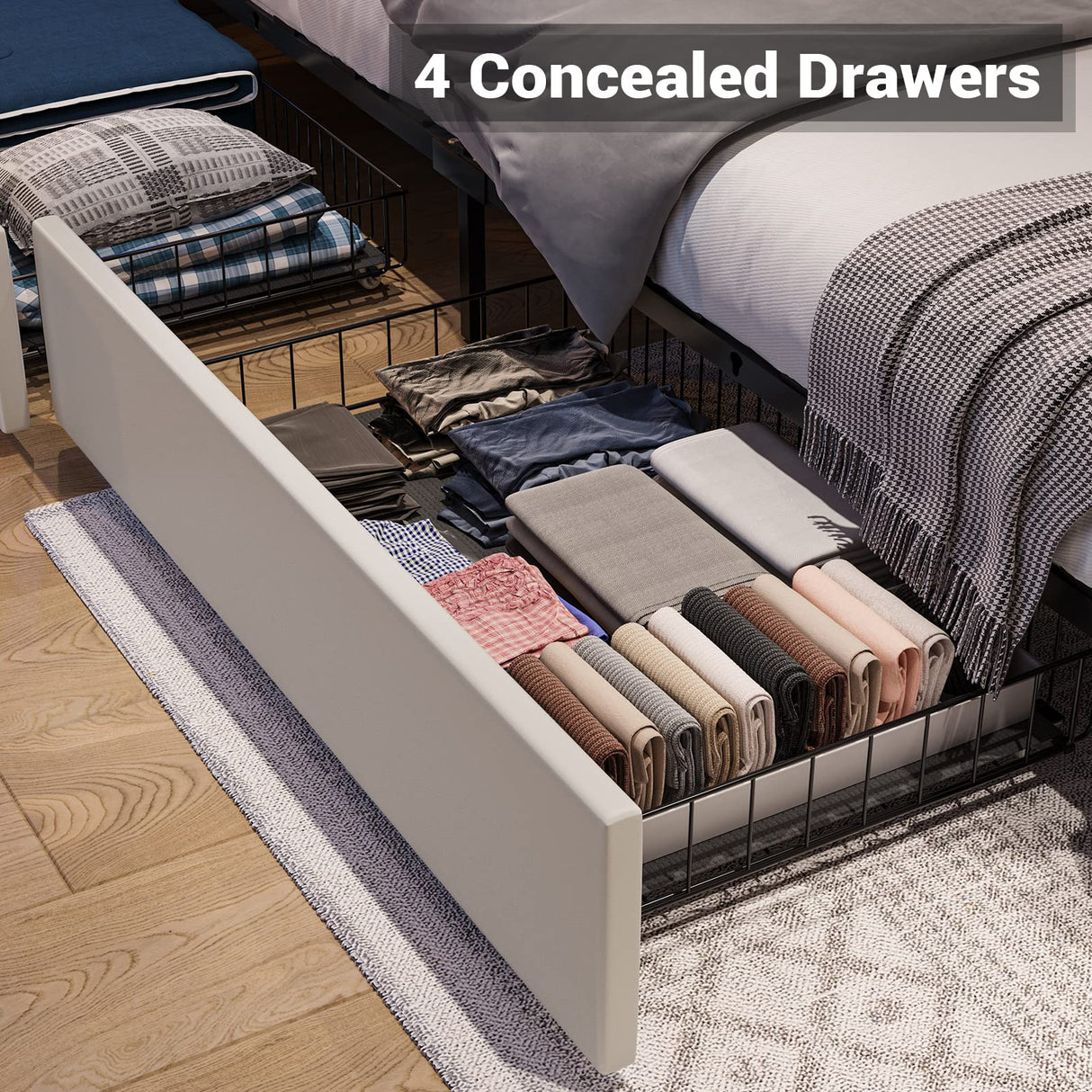 Hasuit LED Queen Bed Frame with 4 Storage Drawers & USB Charging Station Hasuit