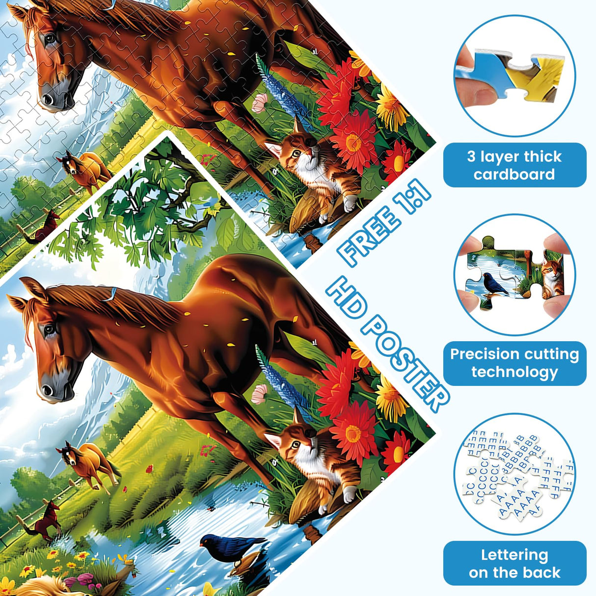 300 Piece Jigsaw Puzzle for Adults, 300 Piece Jigsaw Puzzle for Kids, Horse and Cat Jigsaw Puzzles, Animal Jigsaw Puzzles, Creative Games and Holiday Party Gifts, Fun and Challenging Family Games VOLUVOLU