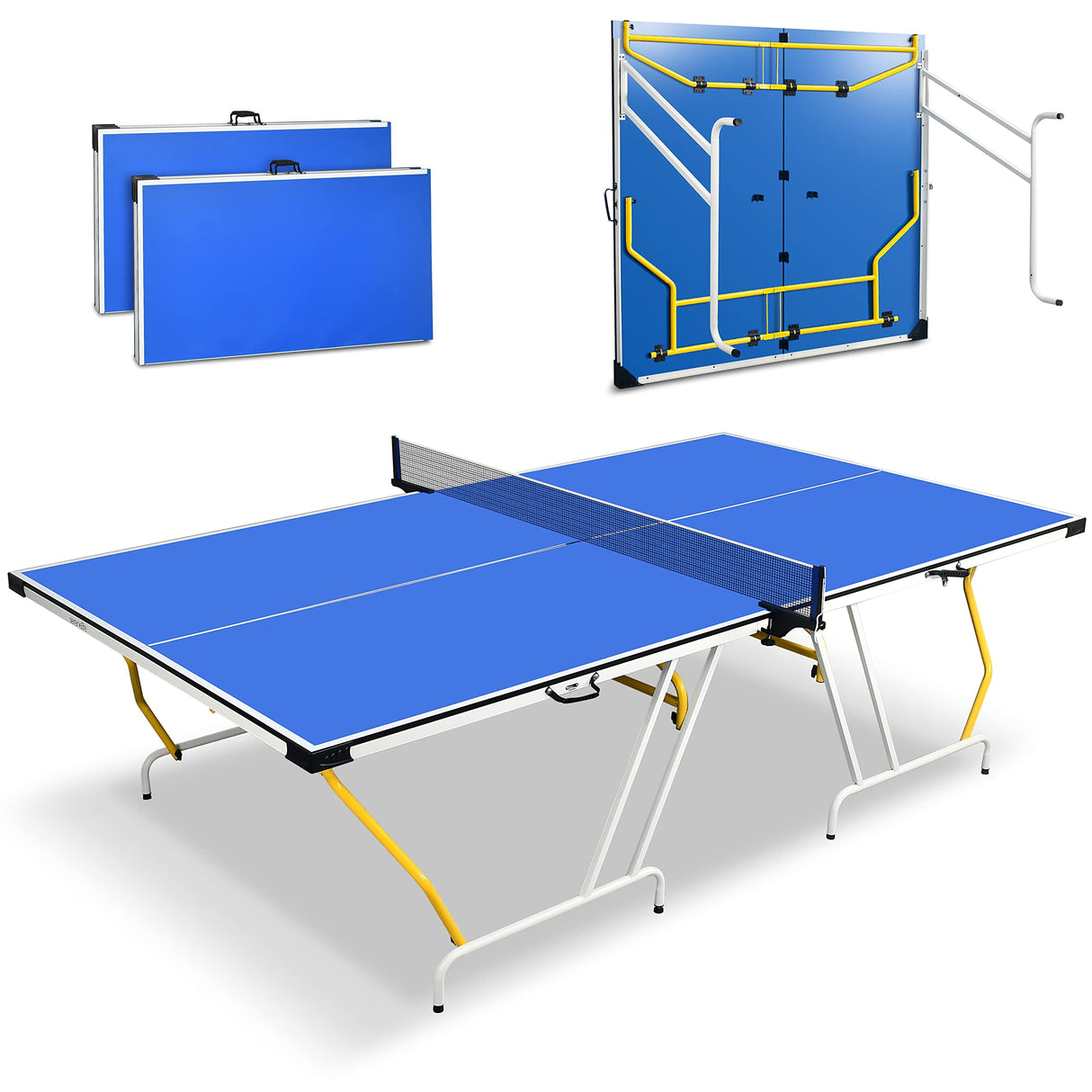 SereneLife Full Size Portable Ping Pong Table Set with Net, Clipper, Post - 9’ x 5’ Foldable Space-Saving Design, Blue SereneLife