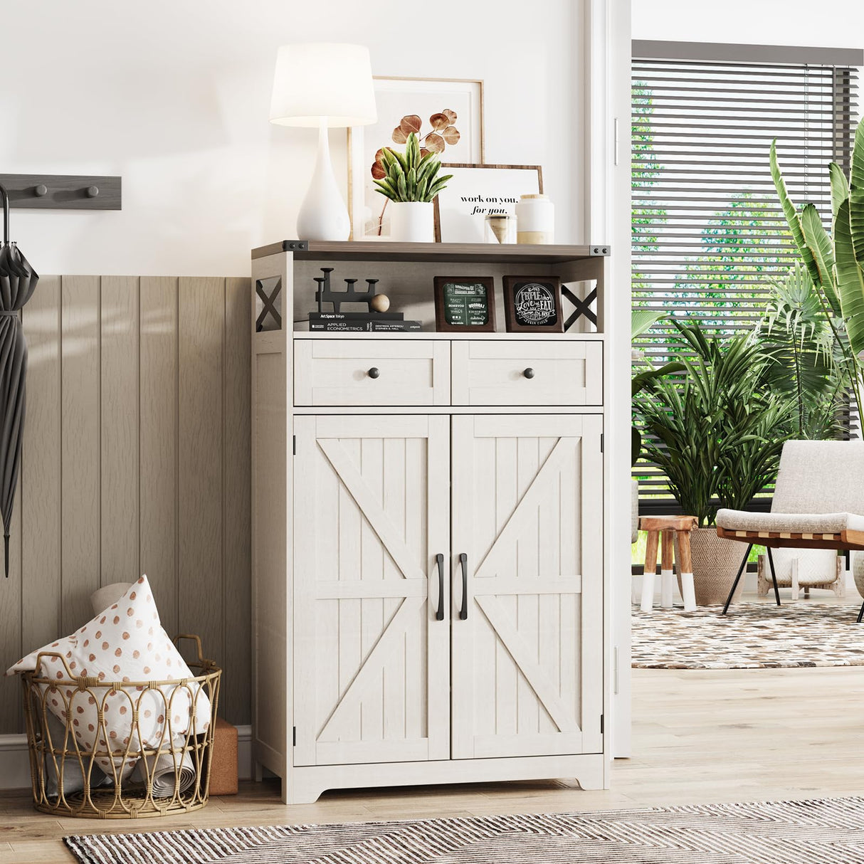 Maupvit 5-Tier Shoe Cabinet with Doors, Farmhouse Storage Cabinet with 2 Drawers & Adjustable Shelves, Shoe Cabinet Storage for Entryway,Wood Shoe Rack Organizer Cabinet for Living Room Foyer Hallway Maupvit