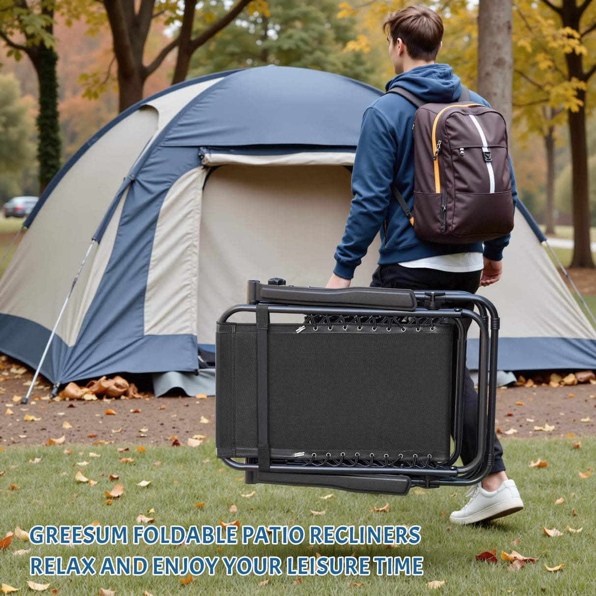 Greesum Zero Gravity Chairs Set of 2 Adjustable Steel Mesh Recliners Beach Deck Lawn Camping Patio Foldable Lounge Chair with Cup Holder Trays and Pillows,Dark Black Greesum