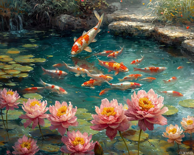 FUKVHIL Paint by Number for Adults, Koi Fish Gathering in Pond, Adult Crafts Paint by Numbers, DIY Handmade Gifts 16x20 inch