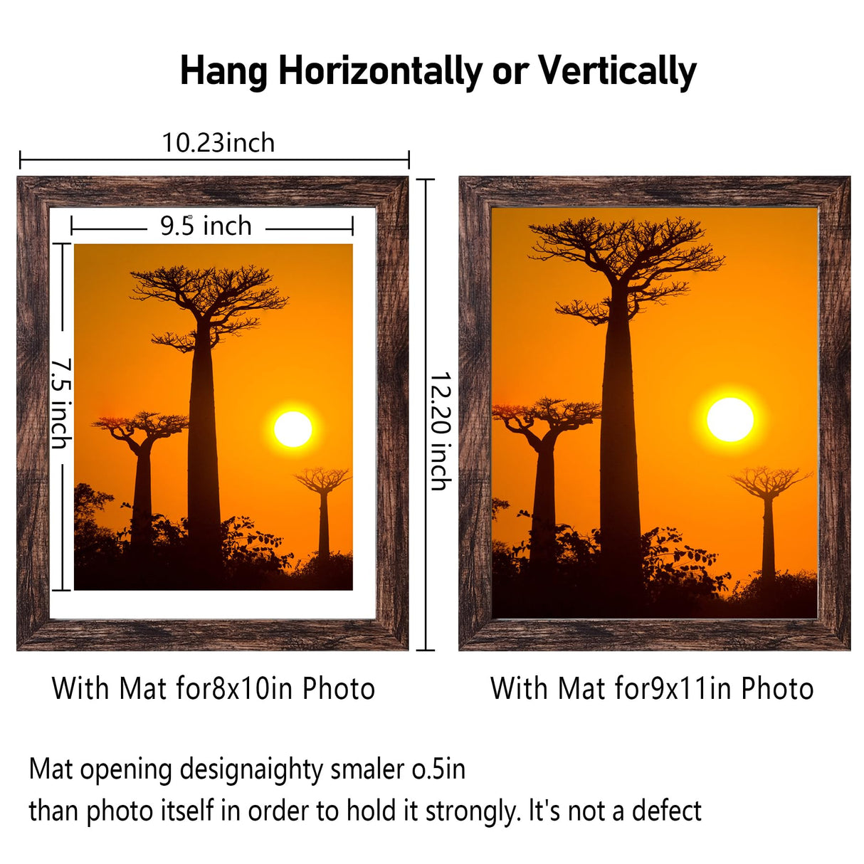 SESEAT 8x10 Picture Frames Rustic Brown with Mat Photo Frames 4 Packs for Tabletop or Wall SESEAT