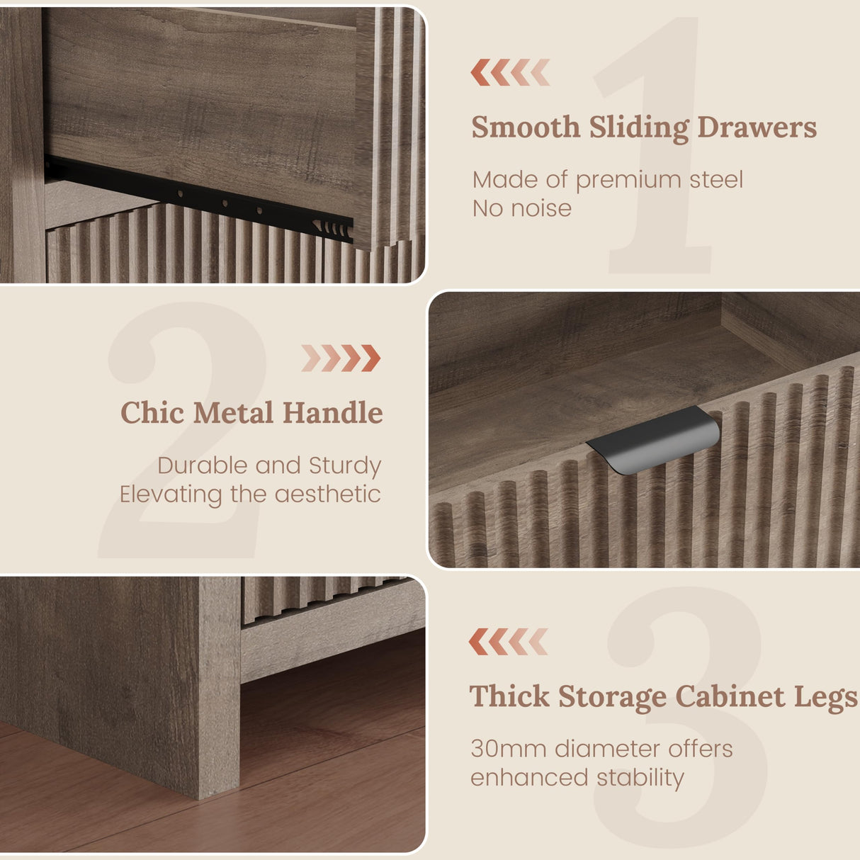 Boonatu Fluted Sideboard Buffet Cabinet with Storage Drawers, 55" Large Accent Storage Cabinet with Doors and Adjustable Shelf, Modern Farmhouse Credenza for Entryway, Kitchen, Living Room - Gray Boonatu