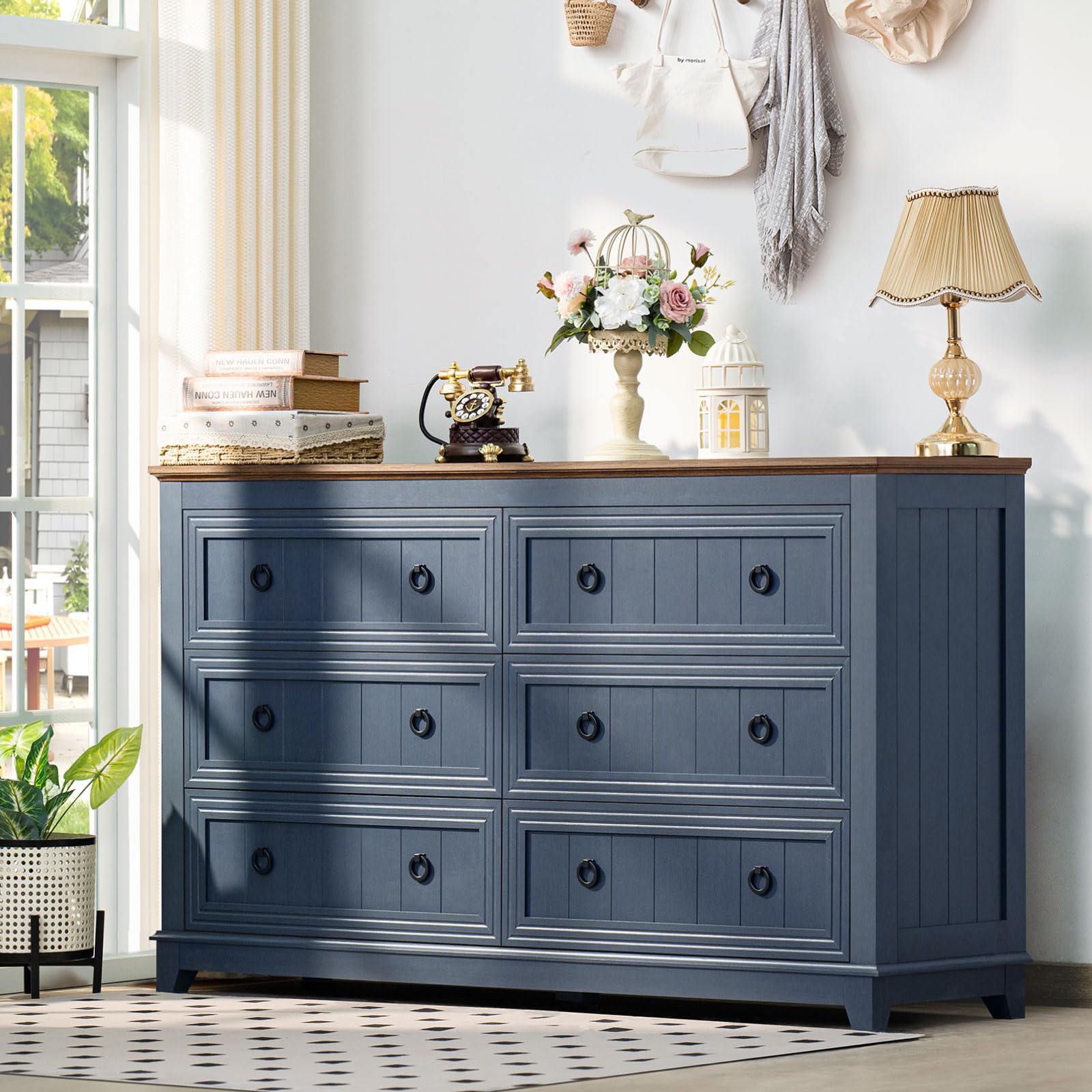 Joaxswe Farmhouse 6 Drawers Dresser for Bedroom, 58 Inch Wide Wood Dre WoodArtSupply Joaxswe Farmhouse 6 Drawers Dresser for Bedroom, 58 Inch Wide Wood Dre WoodArtSupply