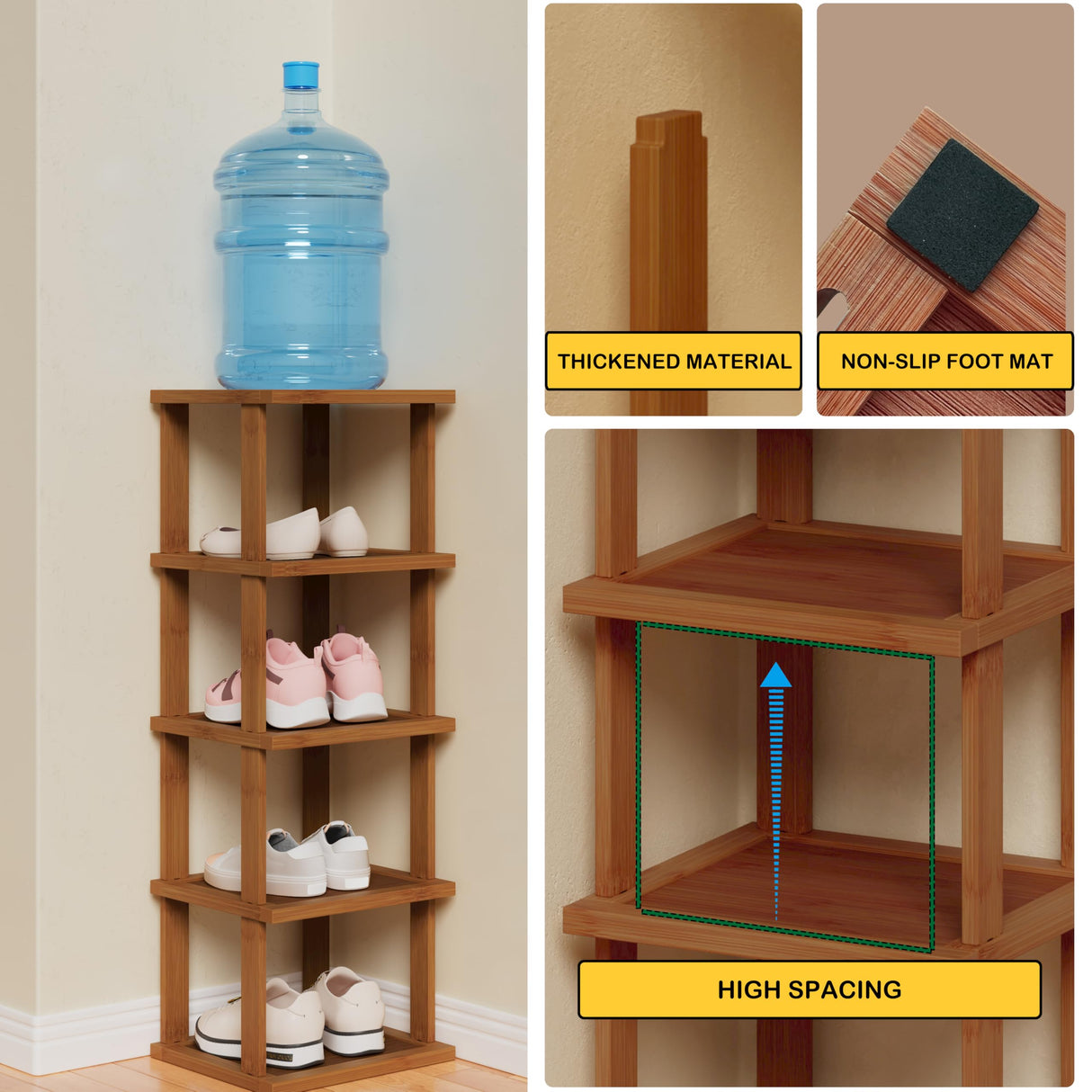 ZUJJAFY Bamboo Shoe Rack for Entryway, Vertical Shoe Rack 7-Tier Tall & Narrow Shoe Shelf for Small Spaces, Free Standing Corner Shoe Rack Organizer for Front Door Entrance Closet Bedroom and Garage ZUJJAFY