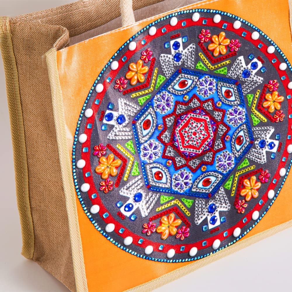 DOOSAI Diamond Painting Canvas Tote Bags 4 Pack Boho Diamond Dots Art Kits Shoulder Bags 5D DIY Handbags Handmade Gifts Reusable Shopping Bags with Handles for Women Adults Work (Mandala Flowers) DOOSAI