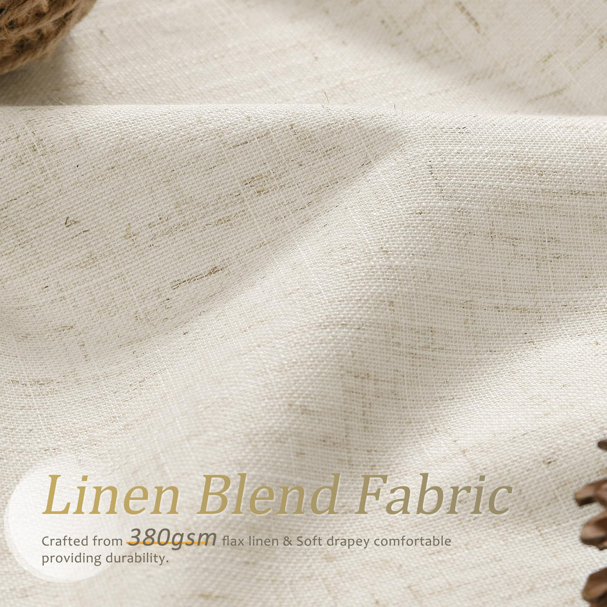 Jowels Natural Linen Blackout Curtains 108 Inch Length 2 Panels Set for Living Room Bedroom, Pinch Pleated Thermal Insulated 100% Black Out Curtains with Hooks, Room Darkening Back Tab Drapes Beige Jowels