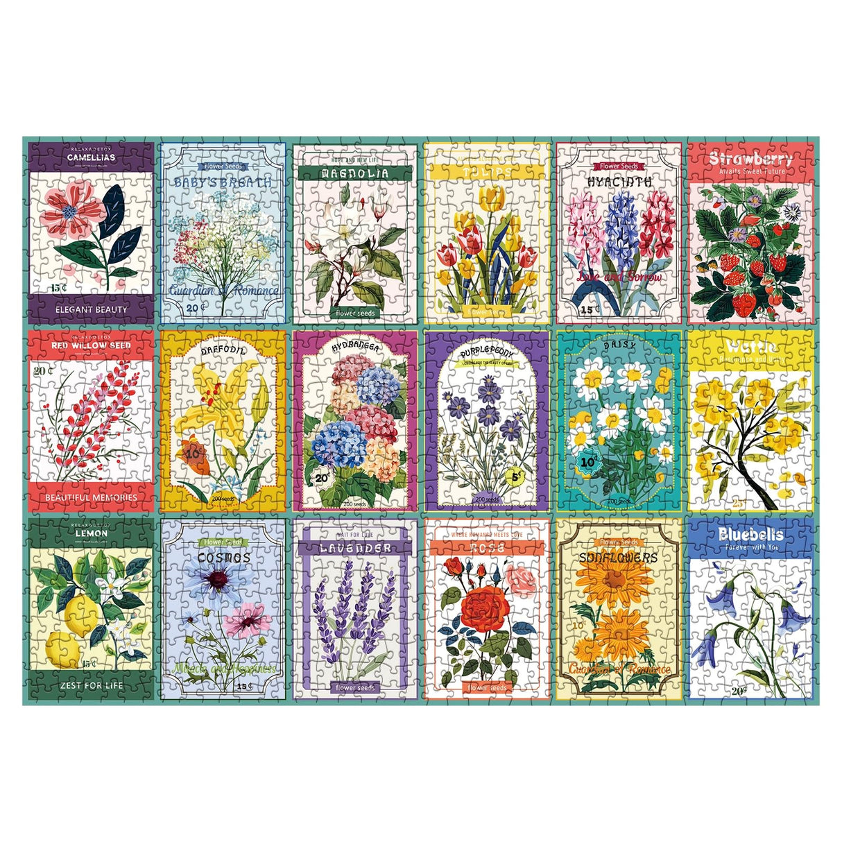 Flower Puzzles for Adults 1000 Piece, Vintage Collage Jigsaw Puzzles, Retro Houseplant Seed Puzzle for Stamp Lovers IdeaBazar