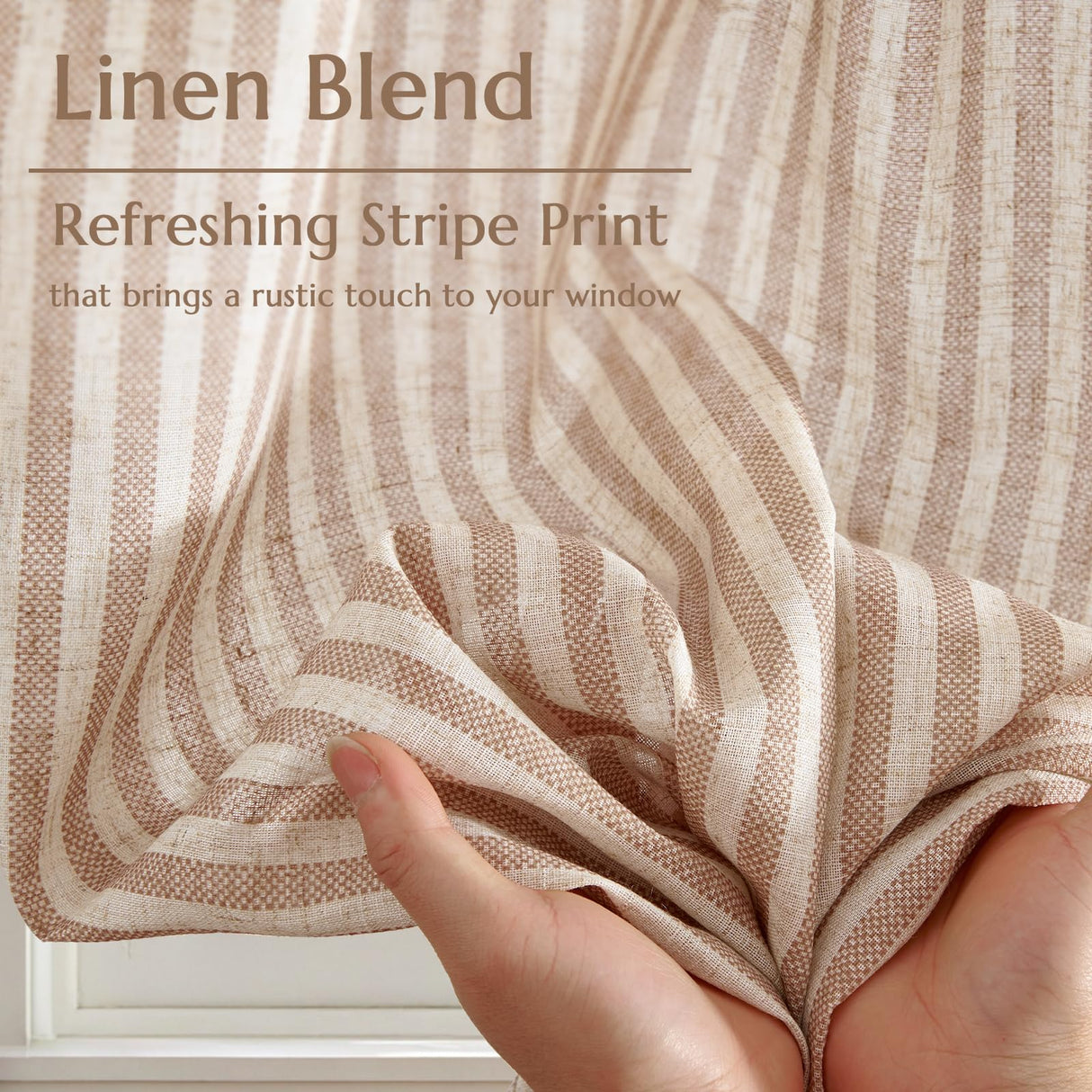 jinchan Striped Linen Kitchen Curtains 24 Inches Length Tier Curtains Farmhouse Modern Cafe Style Small Window Treatments Airy Light Filtering Rod Pocket for Living Room Bathroom 2 Panels Tan jinchan