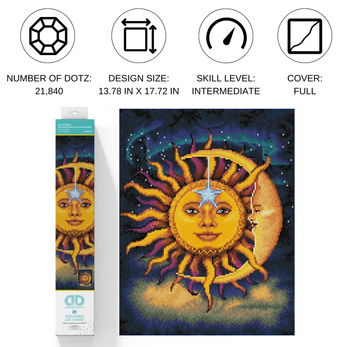 DIAMOND DOTZ Sun & Moon Diamond Painting Kits for Adults - Diamond Art Kits a Relaxing Creative Craft Kit with Dotz Gems 13.8x17.7 DIAMOND DOTZ