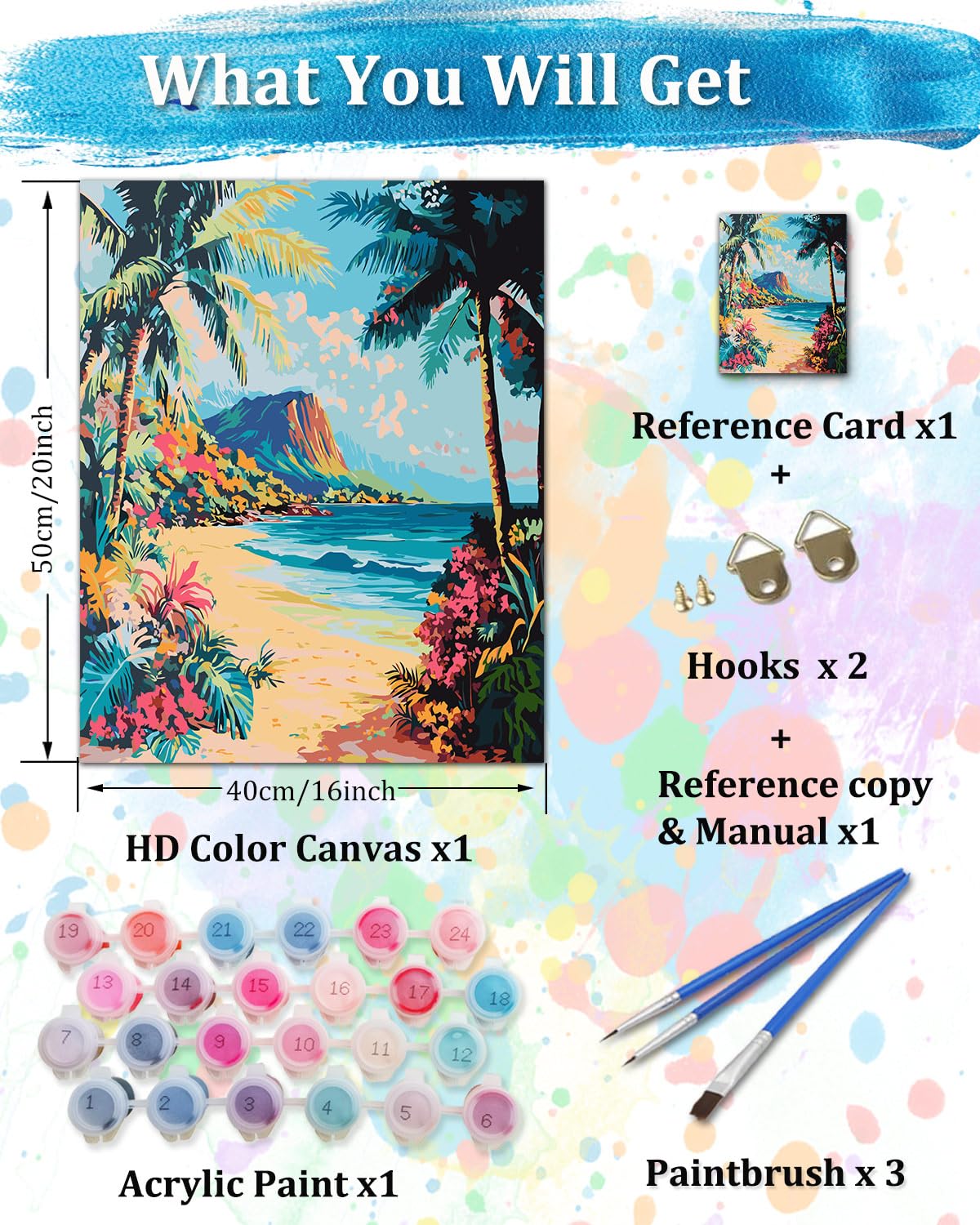 TOCARE Paint by Numbers Kit for Adults Beginner,Palm Tree Beach Adult Paint by Number Canvas, Acrylic Adults' Paint-by-Number Kits Sea for Home Wall Decor 16x20inch TOCARE