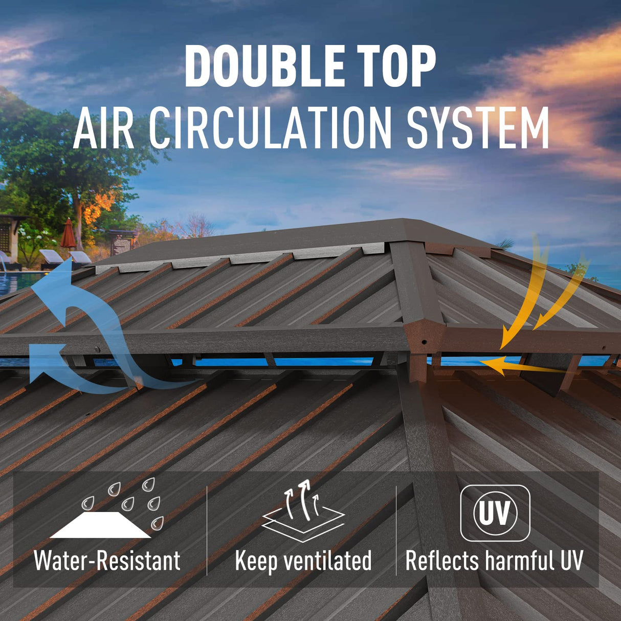 Gazebo 10' x 12' with Mosquito Net and Privacy Sidewalls, Patio Aluminum Permanent Gazebo, All Weatherproof Outdoor Hardtop Metal Gazebos MOWOX POWER