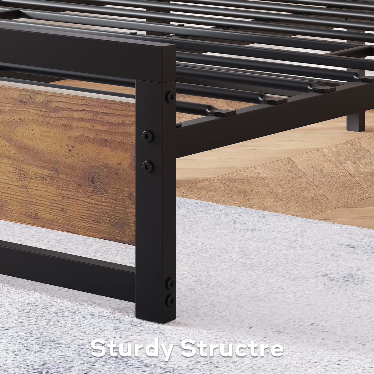 GAOMON Industrial King Size Bed Frame with Wooden Headboard and Sturdy Slat Support GAOMON