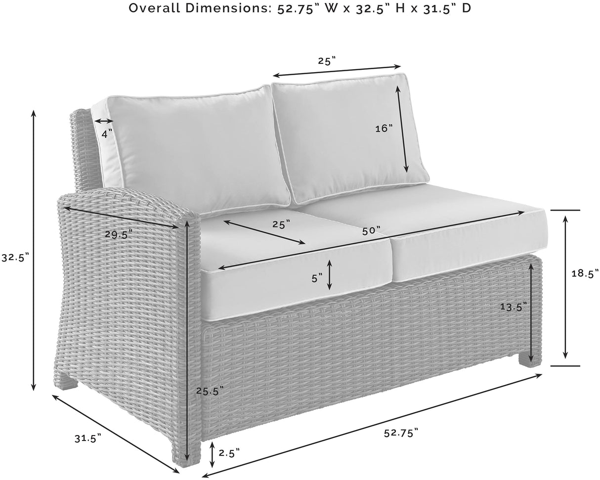 Crosley Furniture Bradenton Outdoor Sectional Left Side Loveseat, 2-Person Wicker Patio Couch for Deck, Brown with Navy Cushions Crosley Furniture