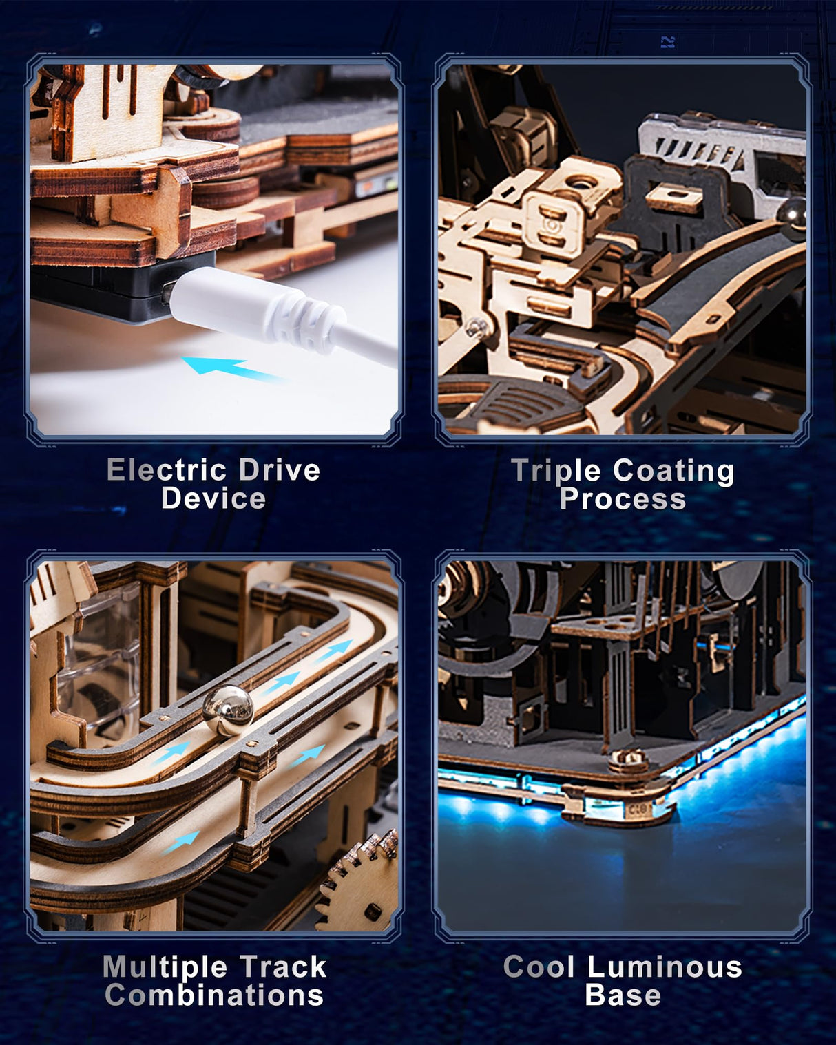 ROKR 3D Wooden Puzzles for Adults, 3 in 1 Wooden Marble Run, Wood Model Mechanical Puzzles Building Toys Kits, Gifts for Men Boys (LGX02) ROKR