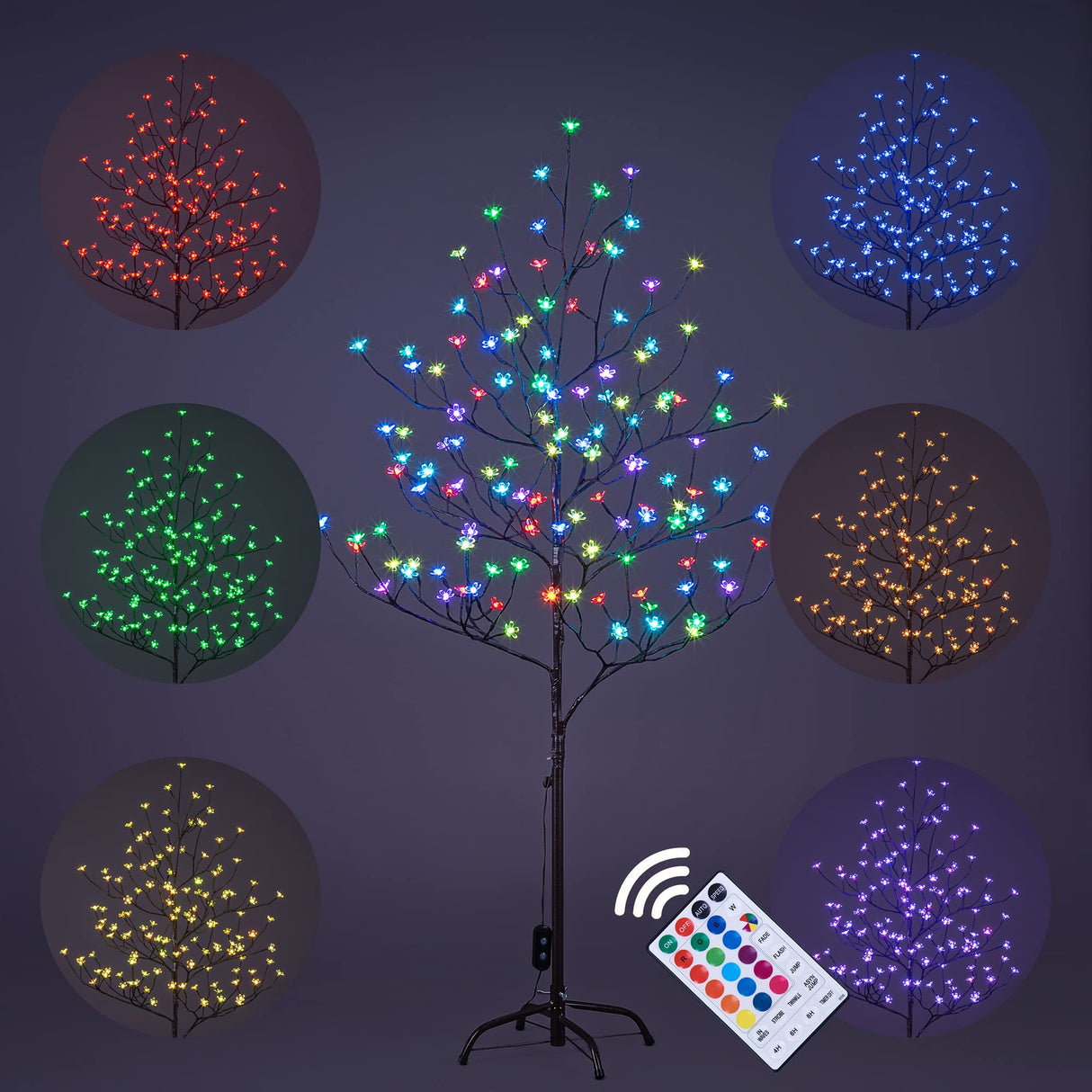 Lightshare Cherry Blossom Lighted Tree 5 Feet, RGB with Remote Control, 16 Color-Changing Modes LIGHTSHARE