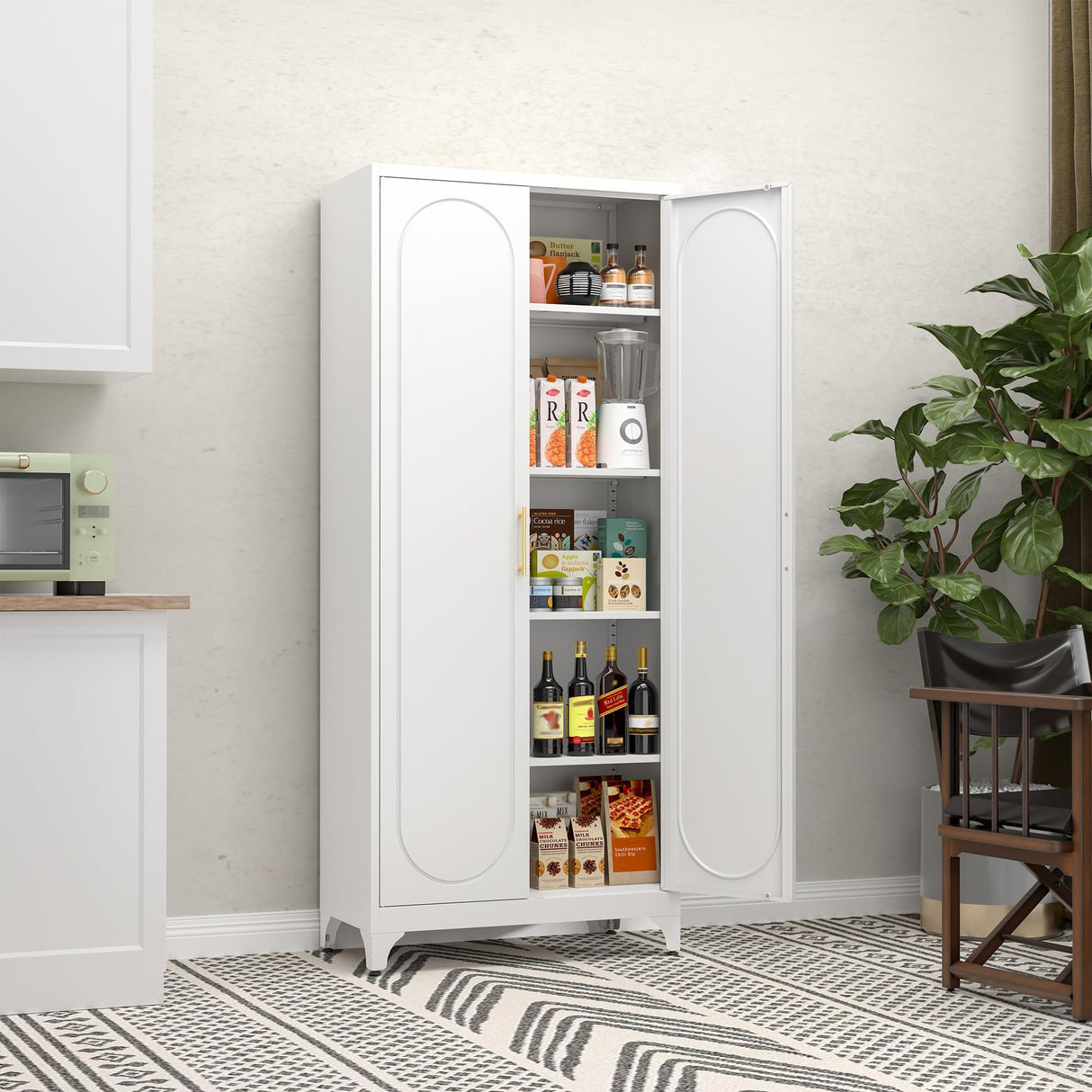 Metal Storage Cabinet with Doors, 75" Tall Kitchen Pantry Storage Cabinets, White Pantry with Adjustable Shelves, Home Office Cabinet, Large Cupboard, High Leveling Feet- Assembly Required MetalMax