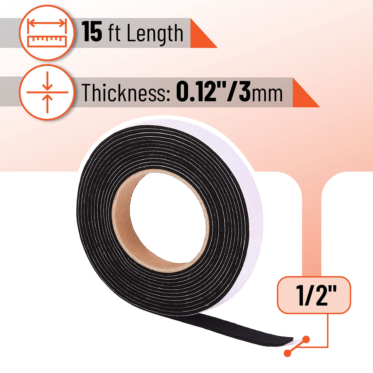 UNCO- Smoker Gasket, 15 Ft, 1/2"X1/8", Grill Gasket, Heat Gasket, Smoker Heat Tape, Smoker Gasket Sealer High Temp, Kettle Grill Gasket, BBQ Gasket, High Temperature Gasket Smoker, Smoker Door Gasket UNCO