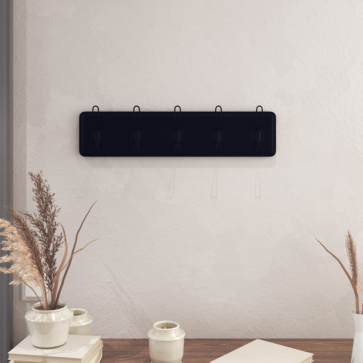 HBCY Creations Black Rustic Coat Rack Wall Mount with 5 Hooks, Solid Pine Wood 24 inch Wall Hooks for Entryway, Mudroom, Hallway, Bathroom - Vintage Farmhouse Style Wall Mounted Towel Rack HBCY Creations