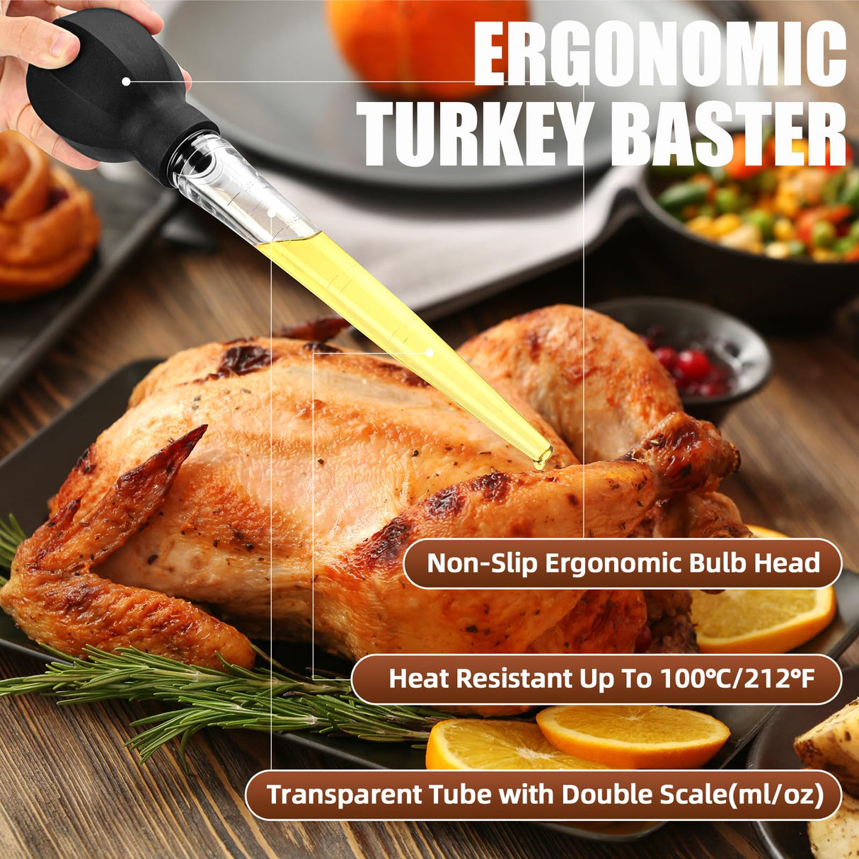 SCHVUBENR Large Turkey Baster with Cleaning Brush - Premium Baster Tool for Cooking - Easy to Use and Clean - Powerful Bulb Baster Syringe - Dishwasher Safe - Flavor Meat Poultry, Beef, Chicken(Black) SCHVUBENR
