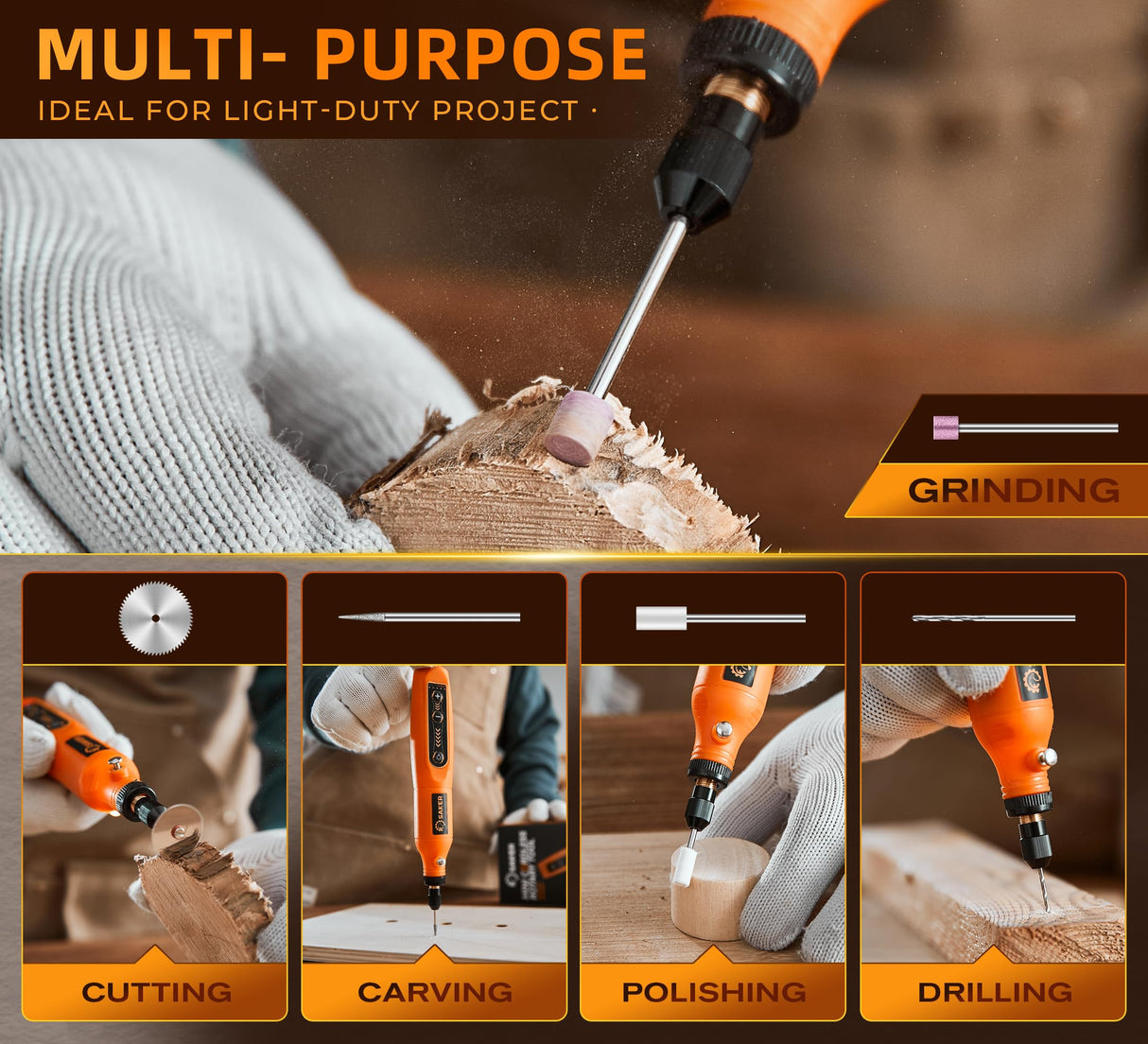 Saker Rotary Tool Kit, Cordless Rotary Tool, 5-Speed, Multi-Purpose 3.7V Power Rotary Tools Kit With 61 Accessories For Engraving, Drilling, Sanding, Grinding, Polishing, Carving Saker