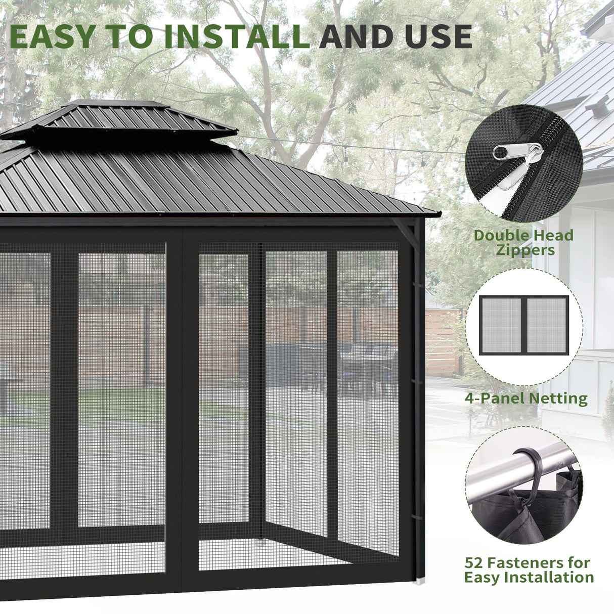Gazebo Universal Replacement Mosquito Netting, 10' x 12' Outdoor Canopy Net Screen 4-Panel Sidewall Gazebo Curtains, with Zippers, Easy to Install, Fit for Most Gazebo 10x12 Canopy, Patio(Black) Generic
