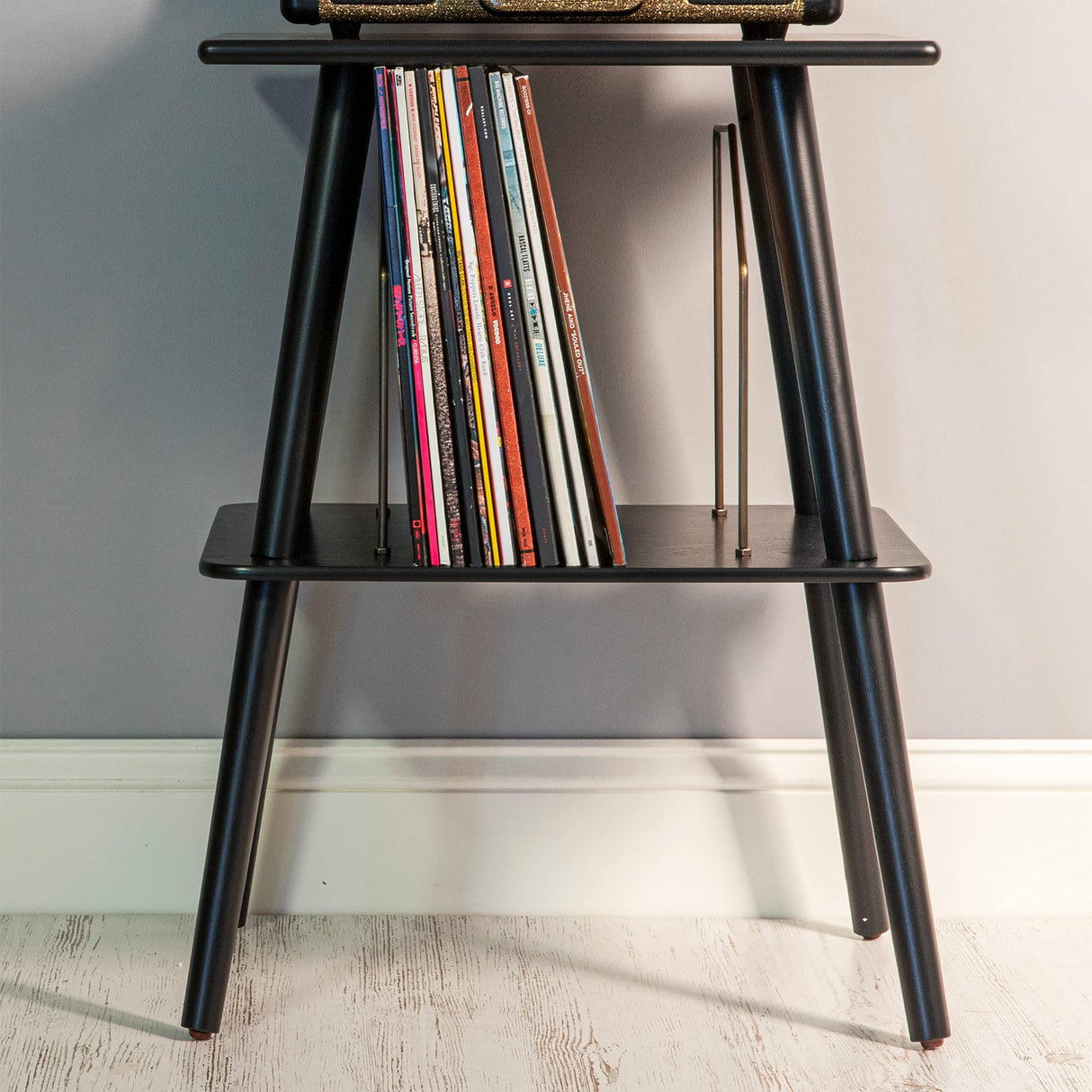 Crosley Manchester Record Player Stand, Media Console with Vinyl Storage, Modern Home Organizer, Black Crosley