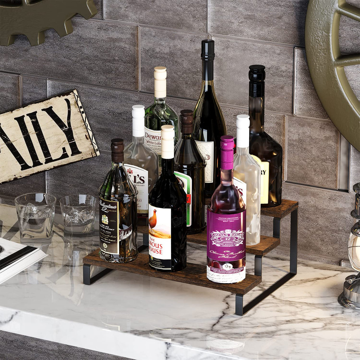 YINMIT Wooden Display Riser Stand, Tiered Perfume and Cologne Organizer Stand, 3 Tier Spice Rack Organizer, Rustic Display Shelf for Candles (3 Tier) YINMIT